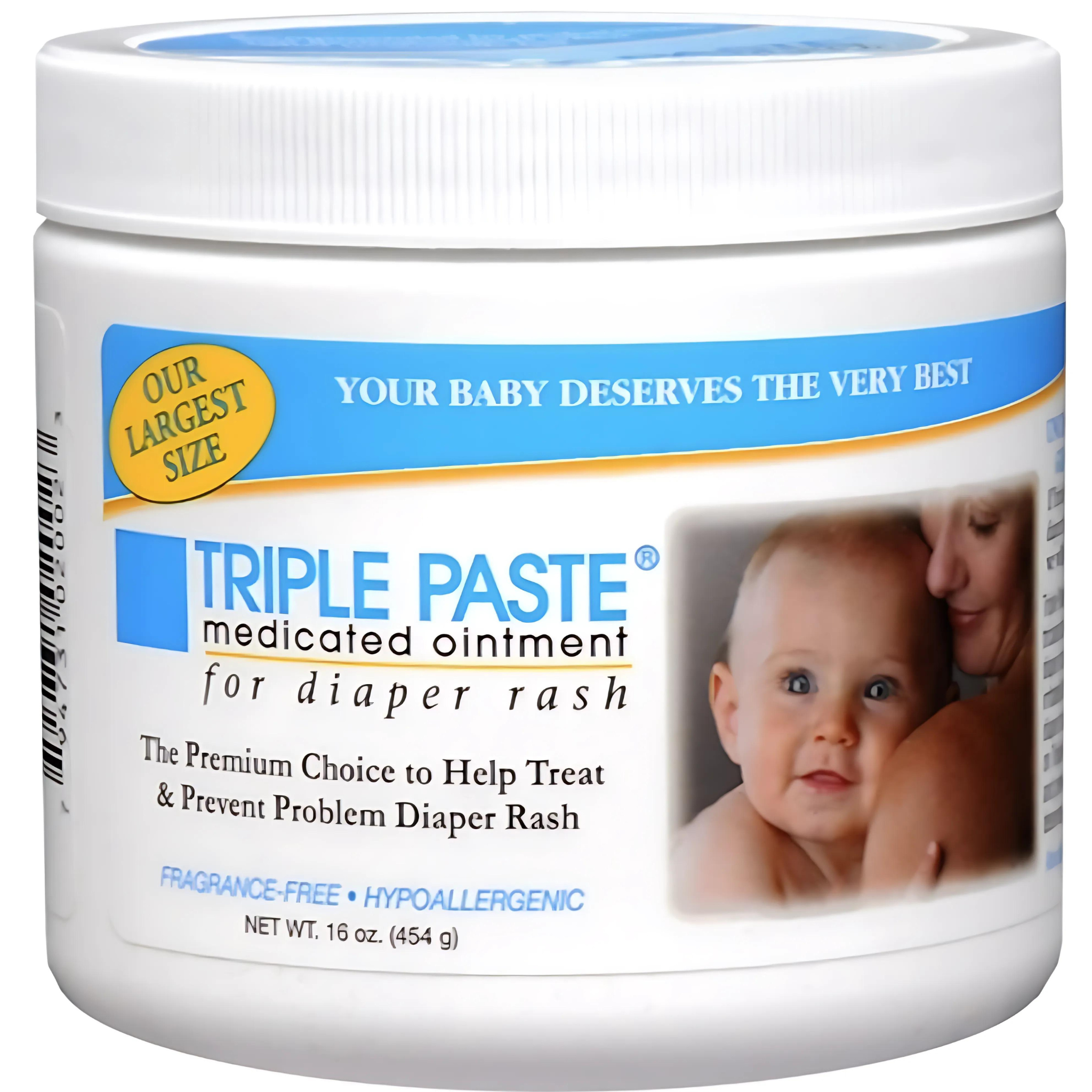 Triple Paste Diaper Rash Cream, Hypoallergenic Medicated Ointment for Babies, 16 oz