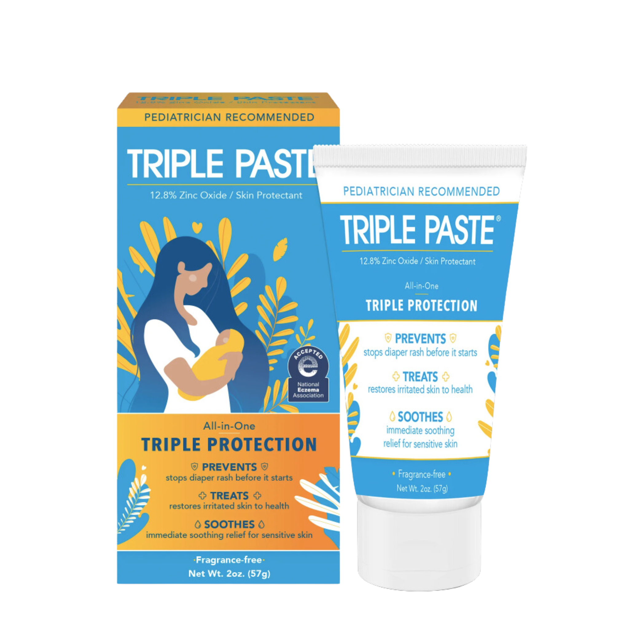 Triple Paste Diaper Rash Cream, Hypoallergenic Medicated Ointment for Babies, 2 oz