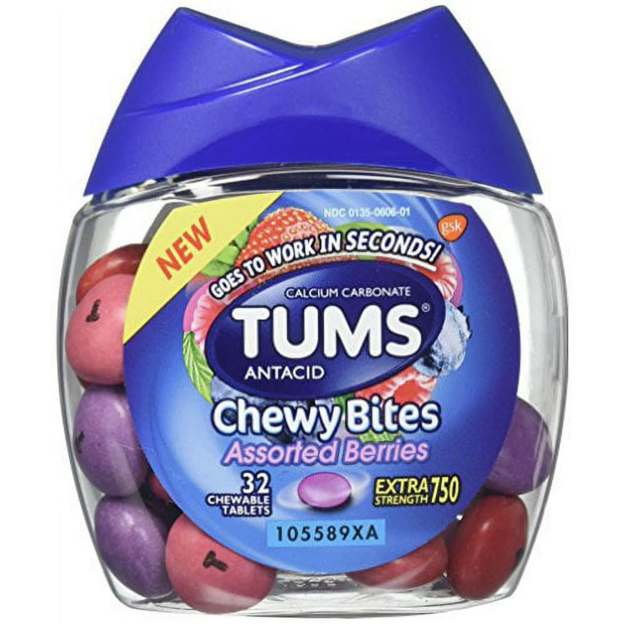 Tums Antacid Chewy Bites, Assorted Berries, 32 Chewable Tablets