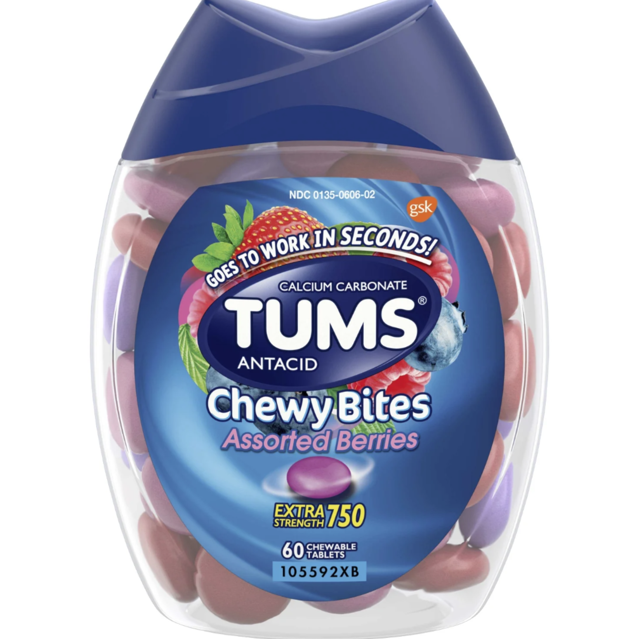 Tums Chewy Bites Heartburn Relief Chewable Antacid Tablets, Berry, 60 Ct