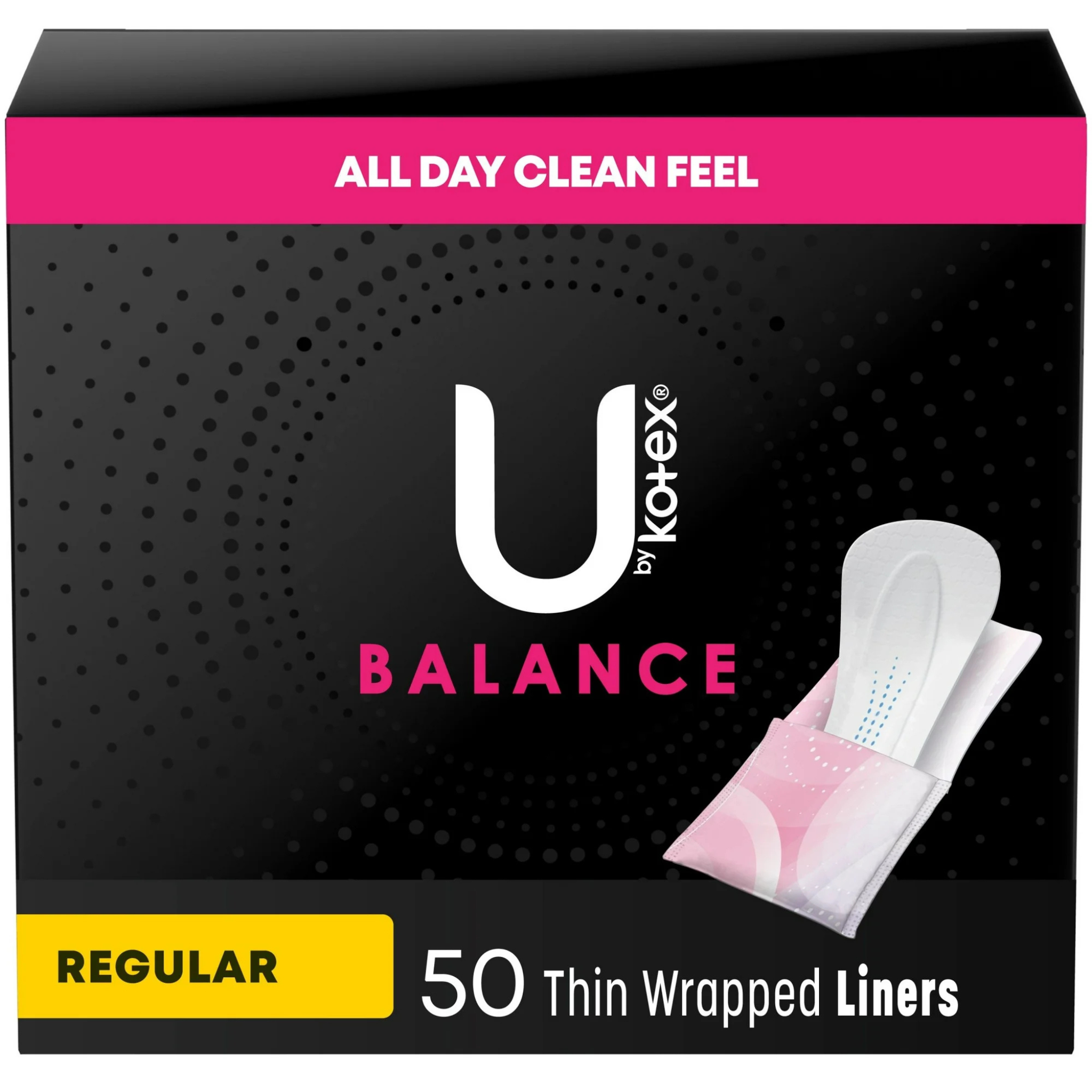 U by Kotex Balance Daily Wrapped Panty Liners, Light Absorbency, Regular Length, 50 Count