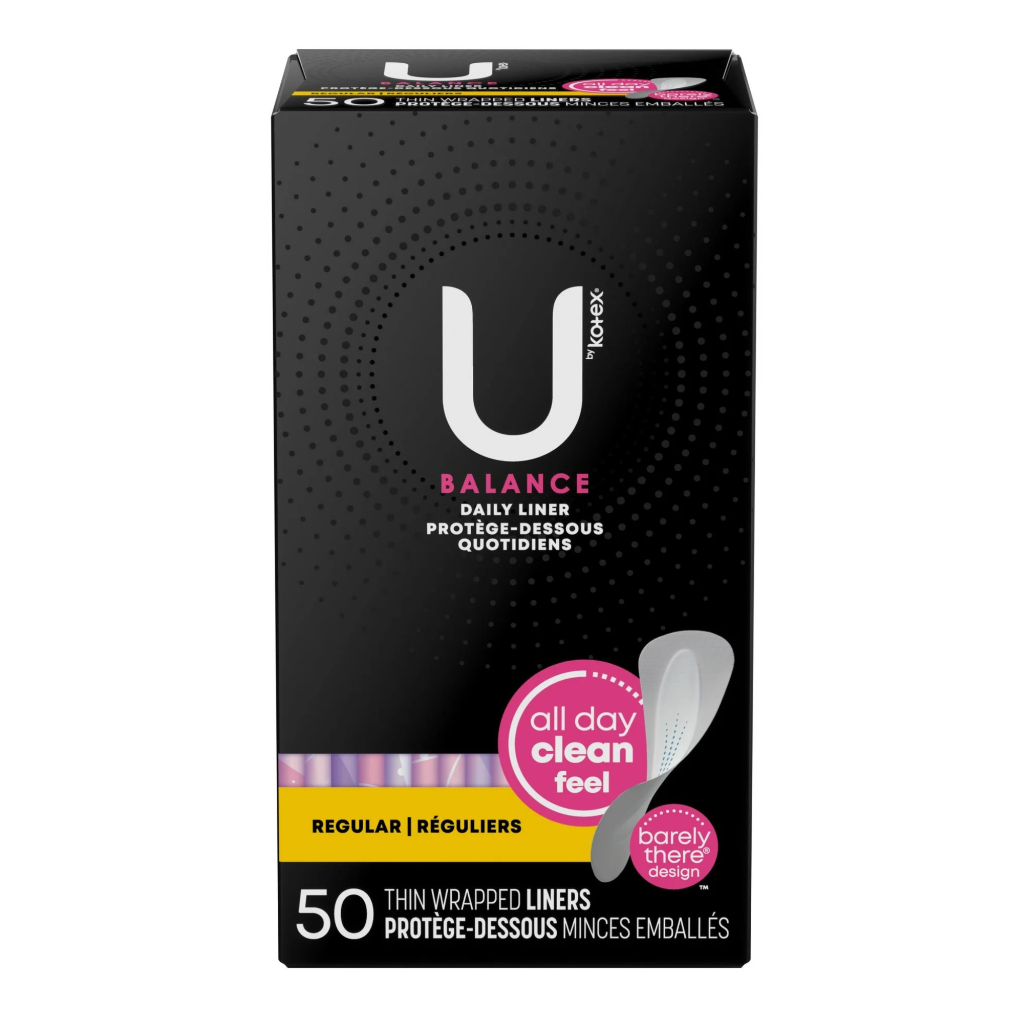 U by Kotex Balance Daily Wrapped Panty Liners, Light Absorbency, Regular Length, 50 Count