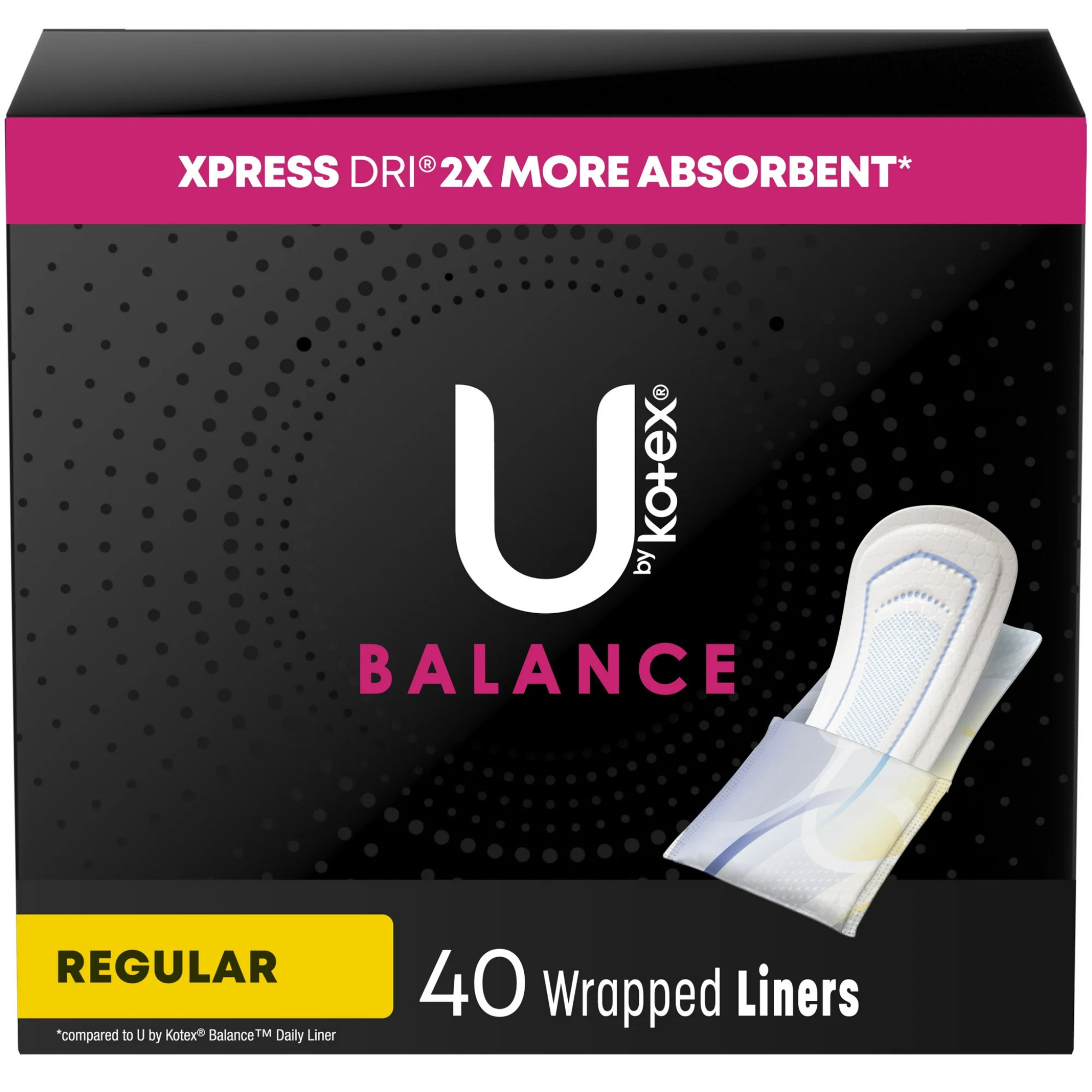 U by Kotex Balance Wrapped Panty Liners, Regular Length, 40 Count