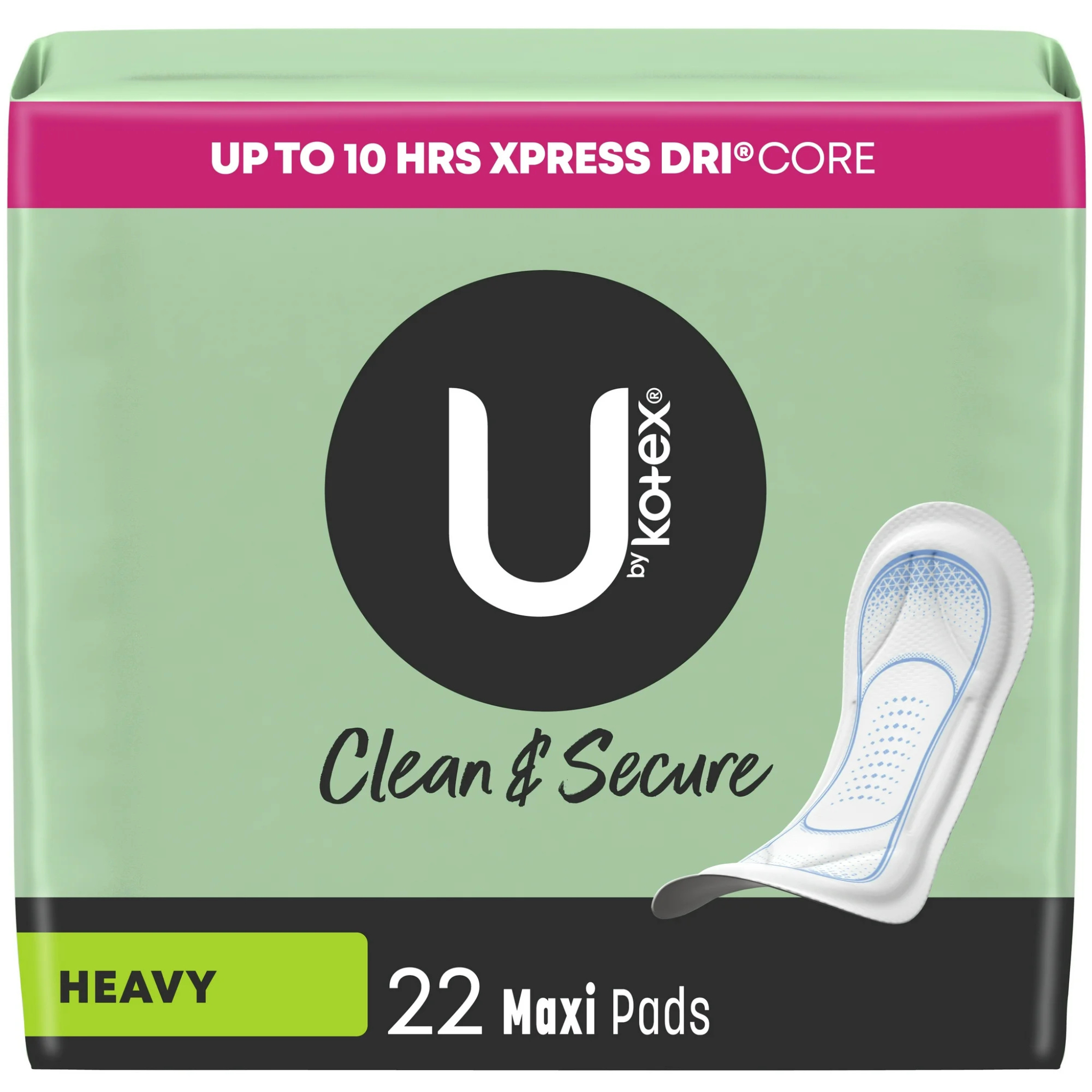 U by Kotex Clean & Secure Maxi Pads, Heavy Absorbency, 22 Count