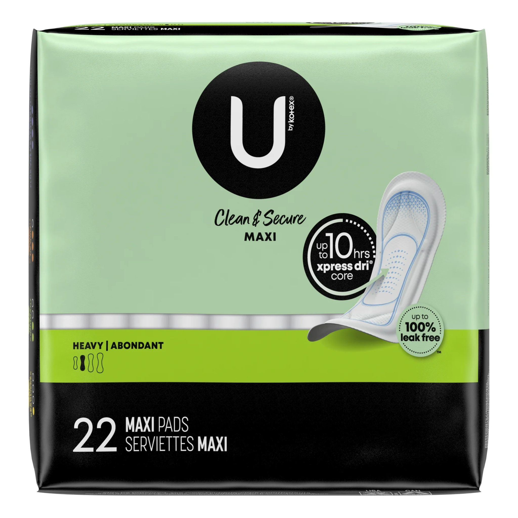 U by Kotex Clean & Secure Maxi Pads, Heavy Absorbency, 22 Count