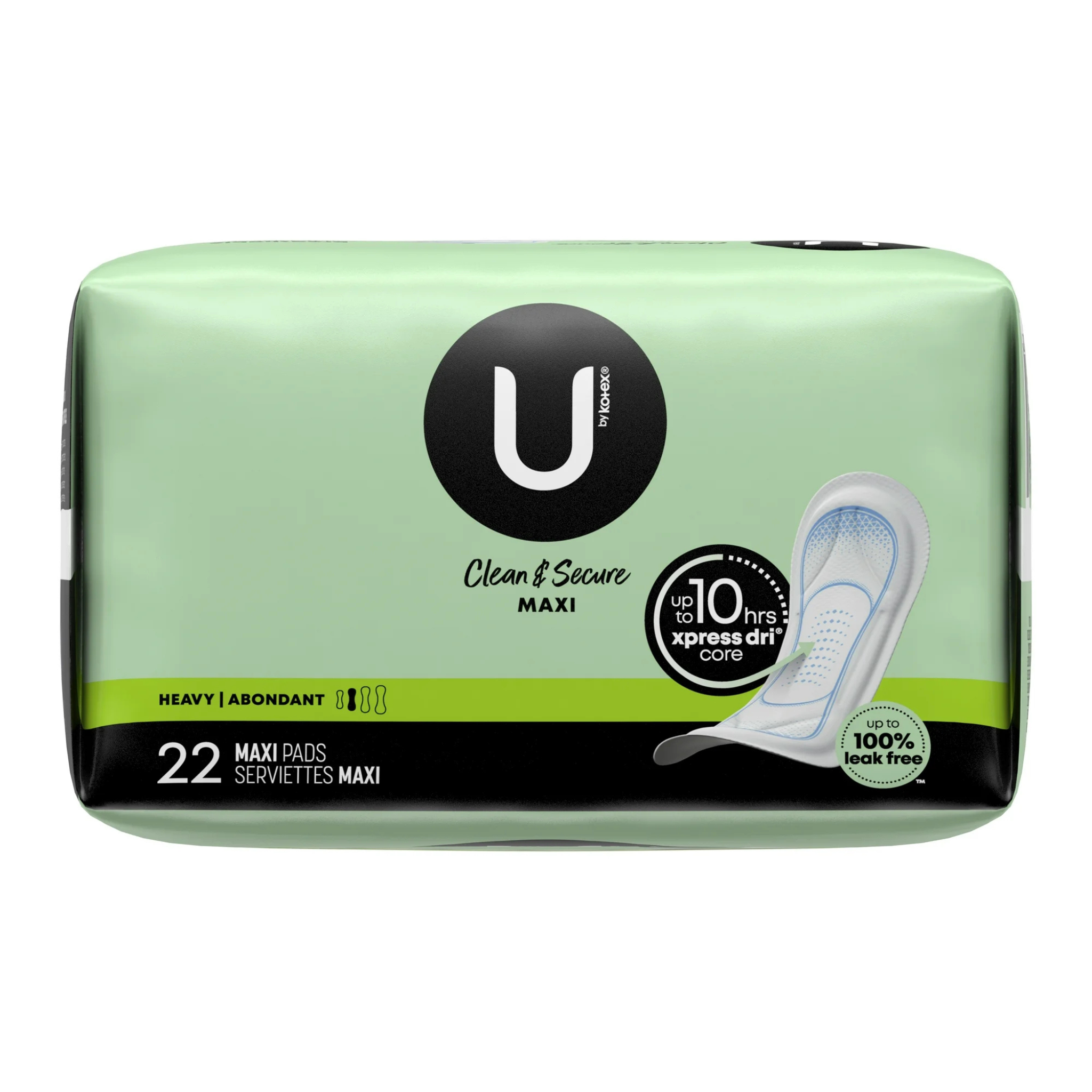 U by Kotex Clean & Secure Maxi Pads, Heavy Absorbency, 22 Count