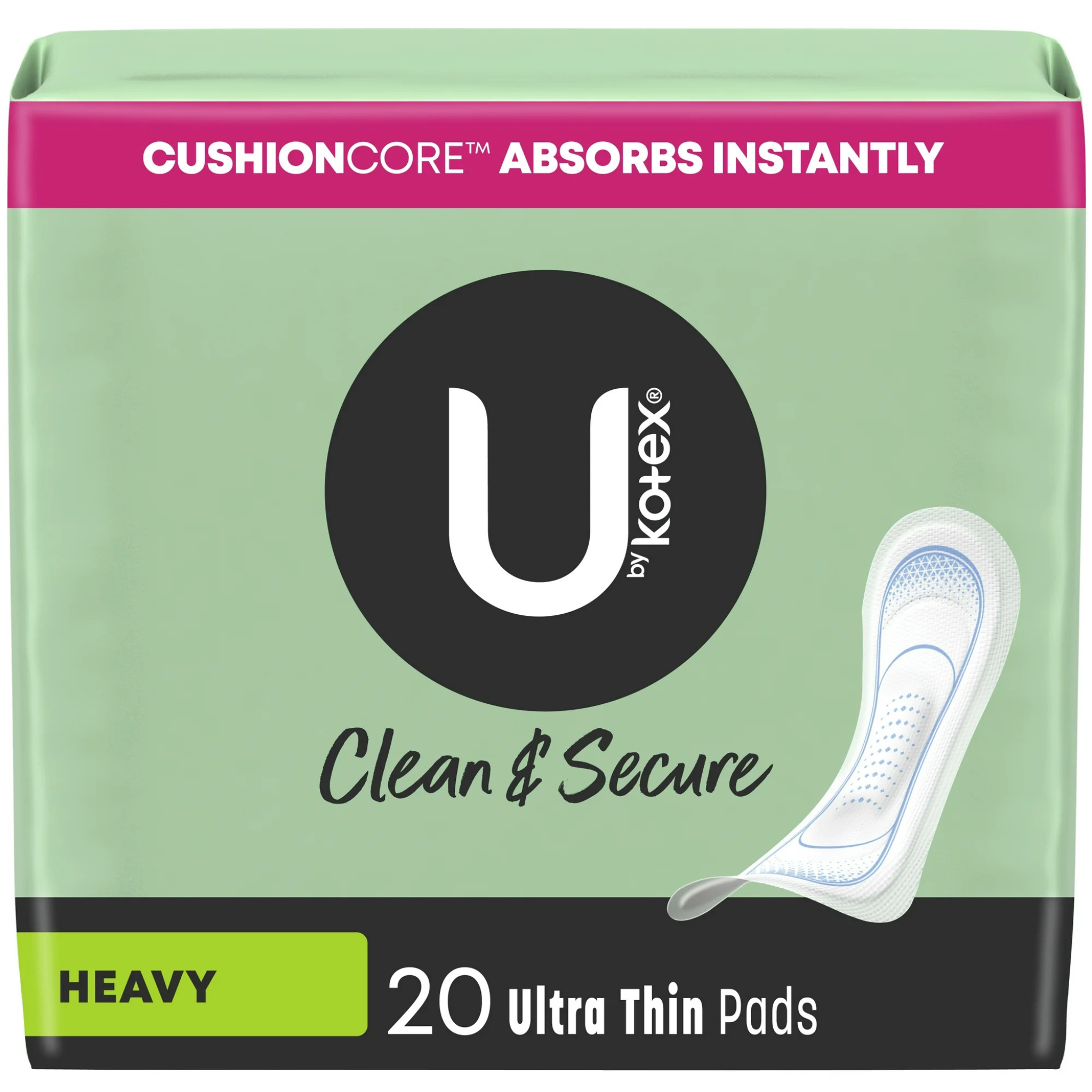 U by Kotex Clean & Secure Ultra Thin Pads, Heavy Absorbency, 20 Count