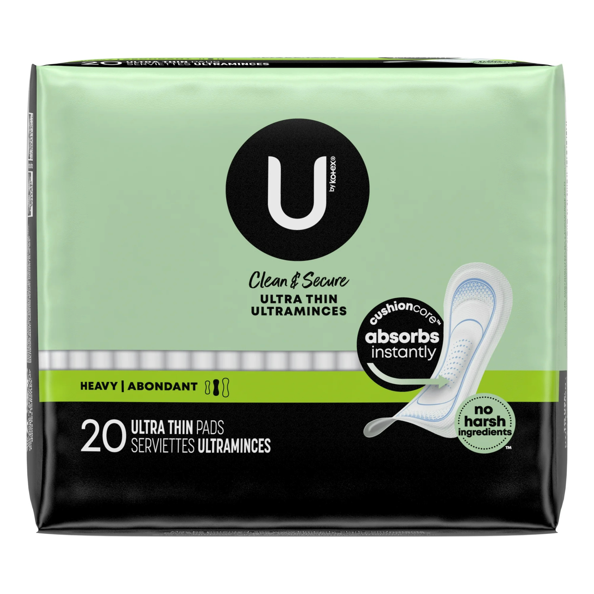 U by Kotex Clean & Secure Ultra Thin Pads, Heavy Absorbency, 20 Count