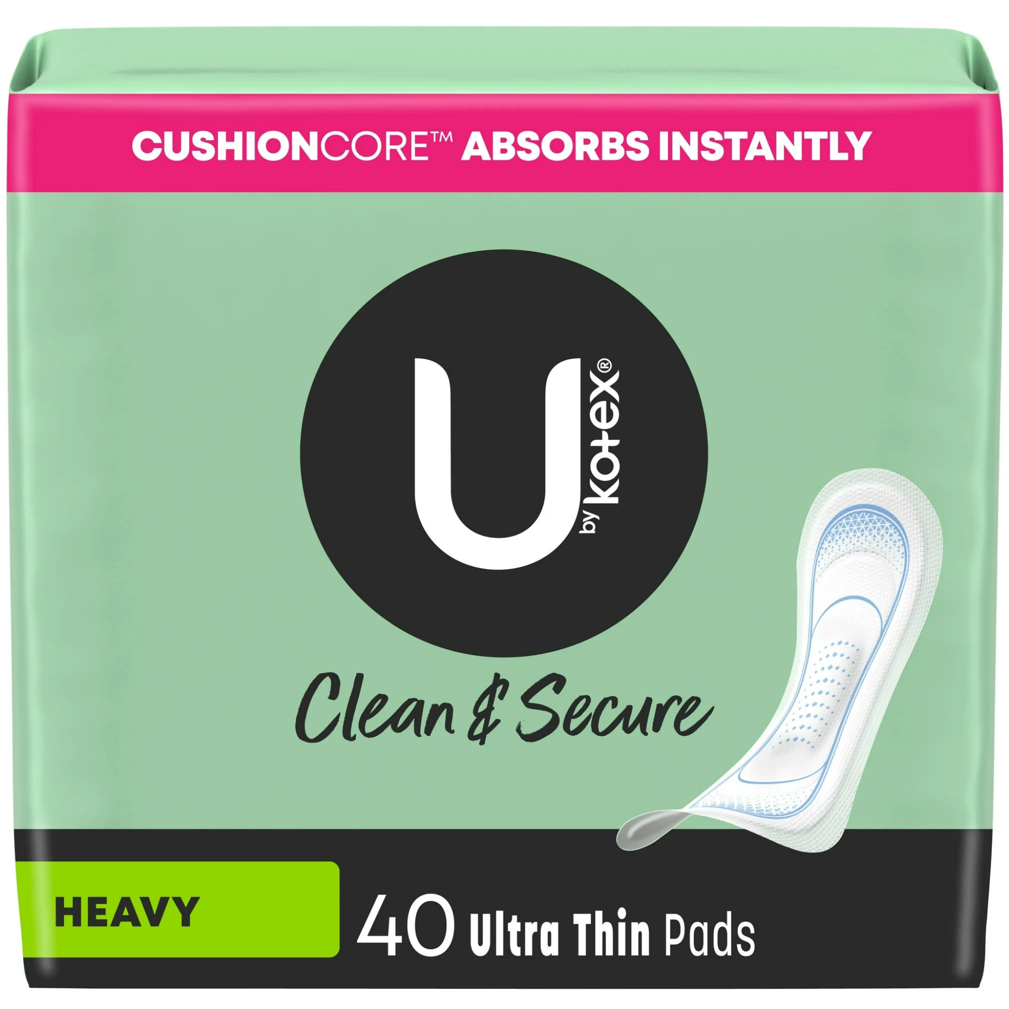 U by Kotex Clean & Secure Ultra Thin Pads, Heavy Absorbency, 40 Count