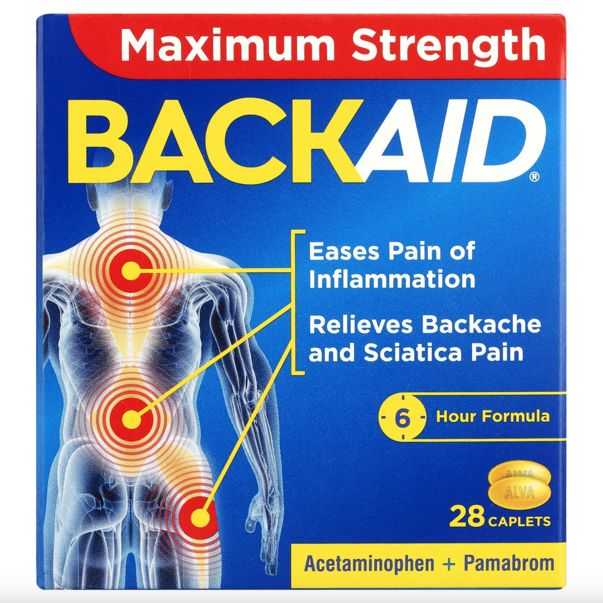 Backaid Max Aspirin-Free Pain Relief for Back, Leg, and Sciatica, 28 Count