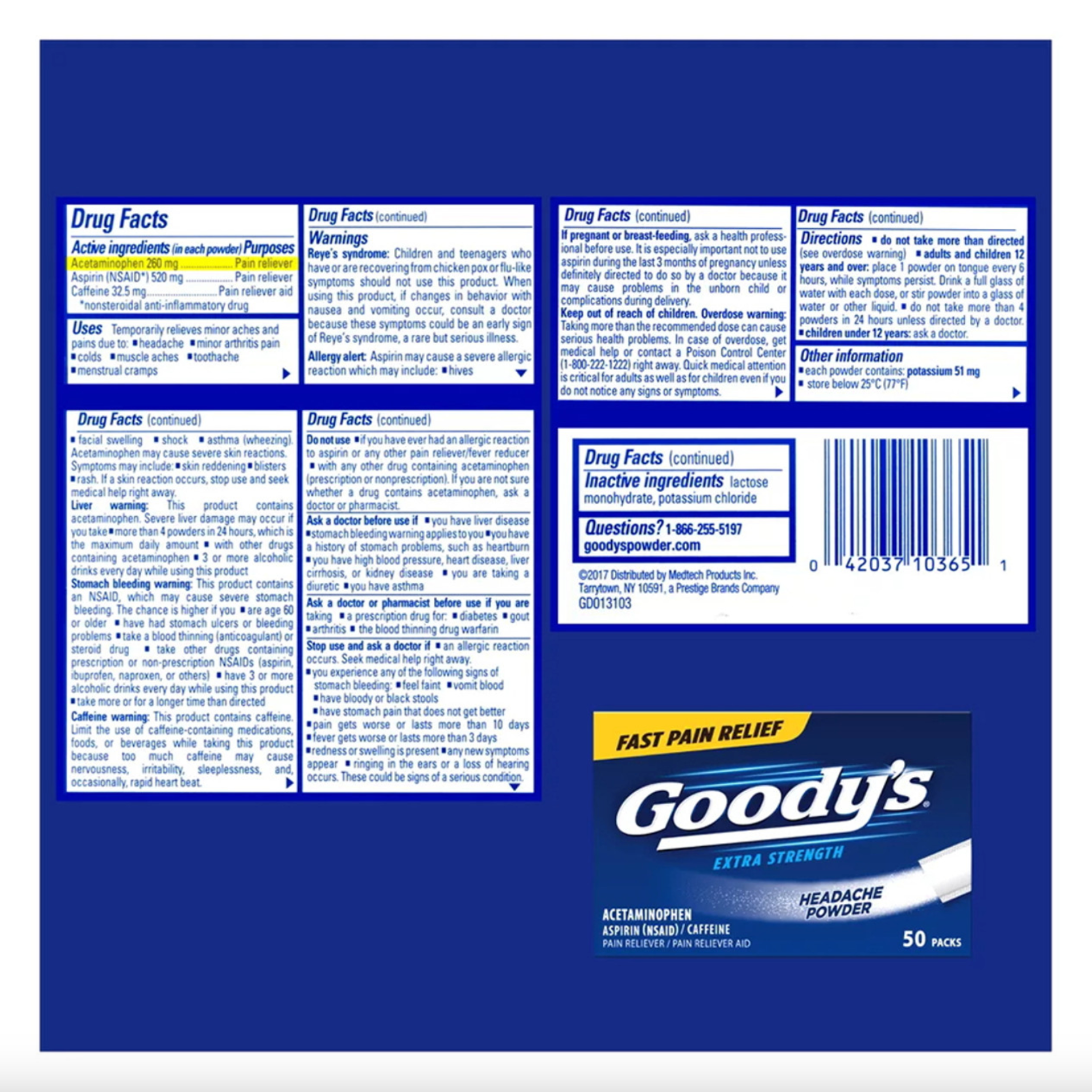 Goody's Pain Relief Powders, Extra Strength Headache Powder, 50 ct