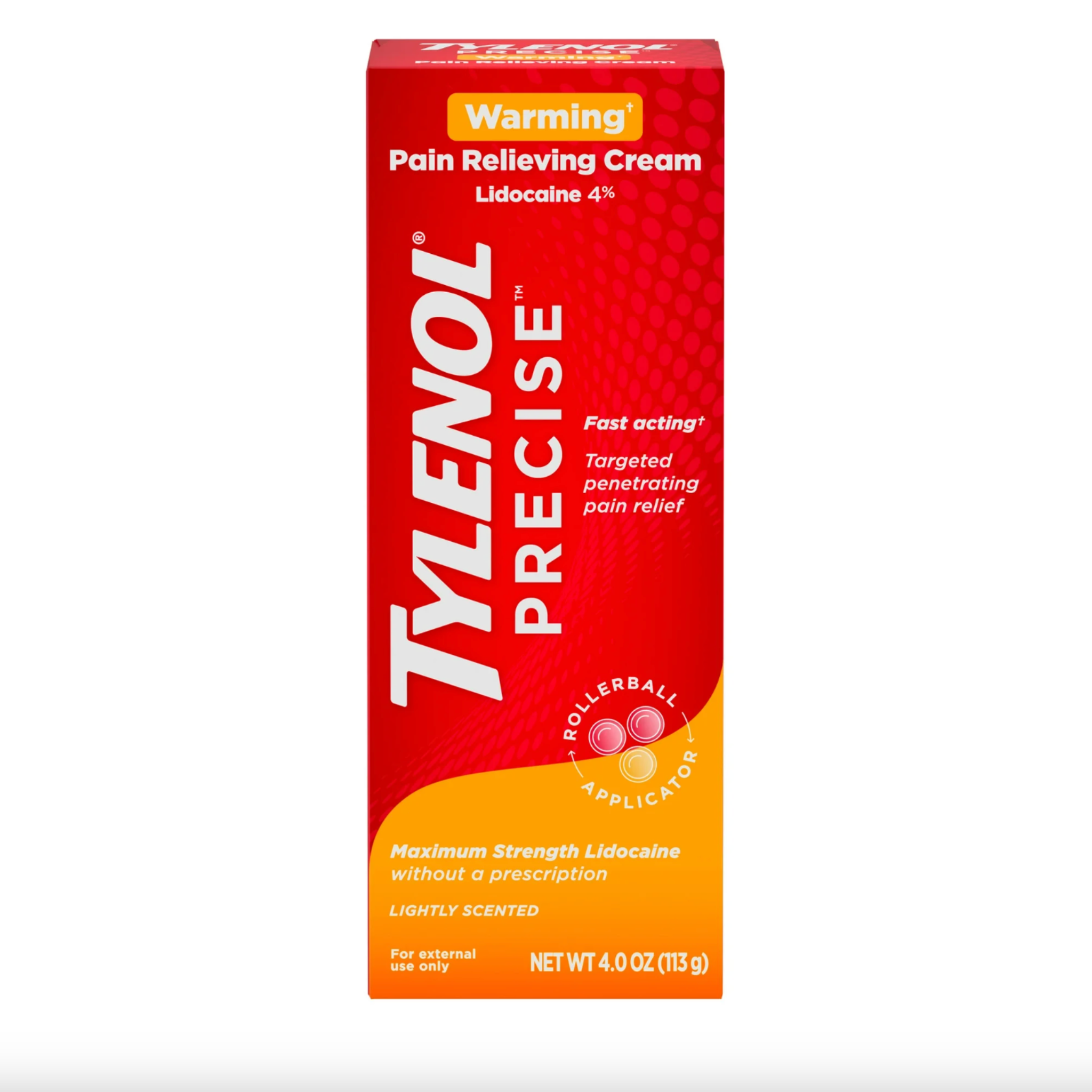 Tylenol Precise Warming Pain Relief Lidocaine Cream, Light Scent, 4 oz