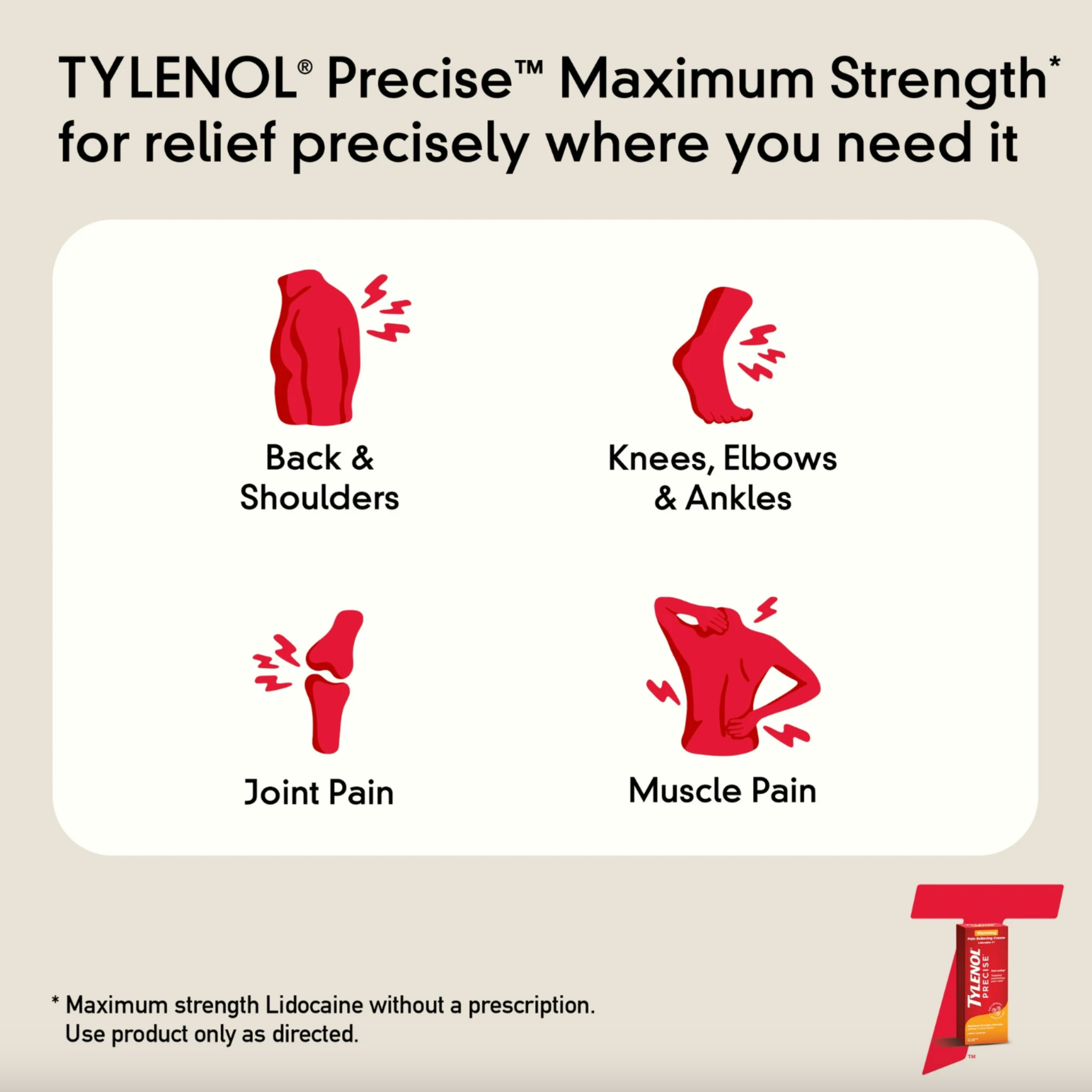 Tylenol Precise Warming Pain Relief Lidocaine Cream, Light Scent, 4 oz