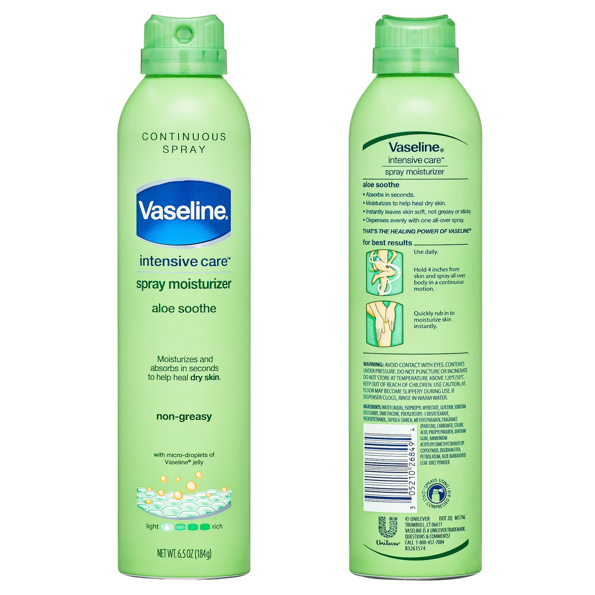 Vaseline, Intensive Care Spray Lotion, Aloe Soothe Non-Greasy Moisturizer, 6.5 oz