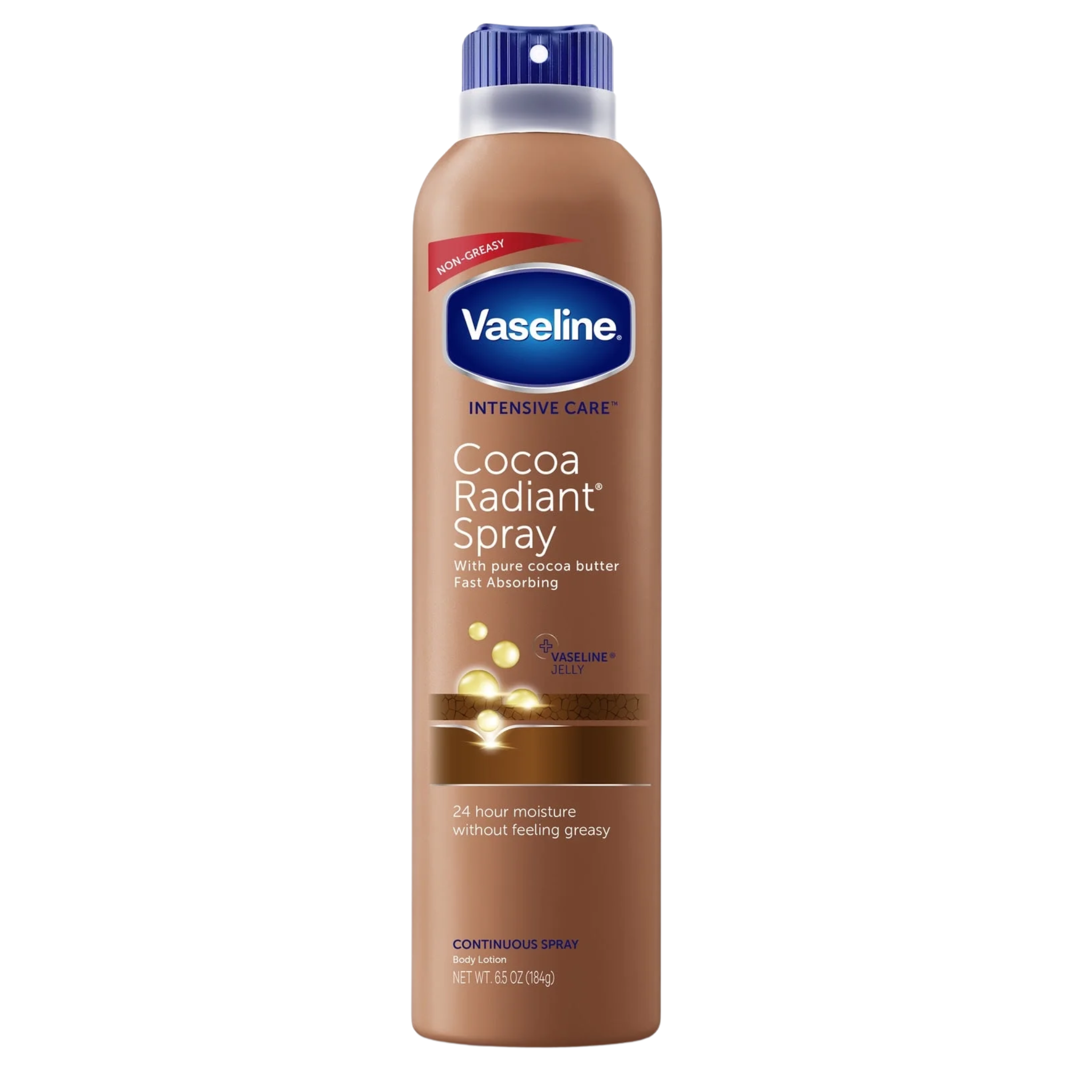 Vaseline, Intensive Care Radiant Spray Moisturizer, Non-Greasy Cocoa Body Lotion, 6.5 fl oz