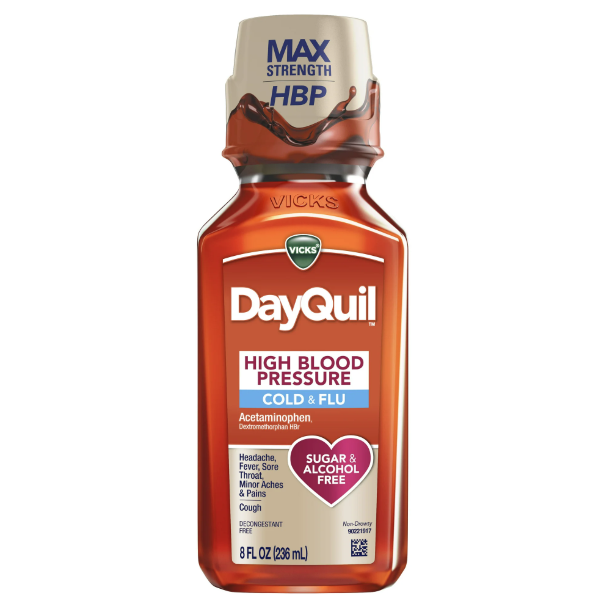 Vicks DayQuil High Blood Pressure Cold & Flu Relief Liquid Medicine, Over-the-Counter Medicine, 8 Oz