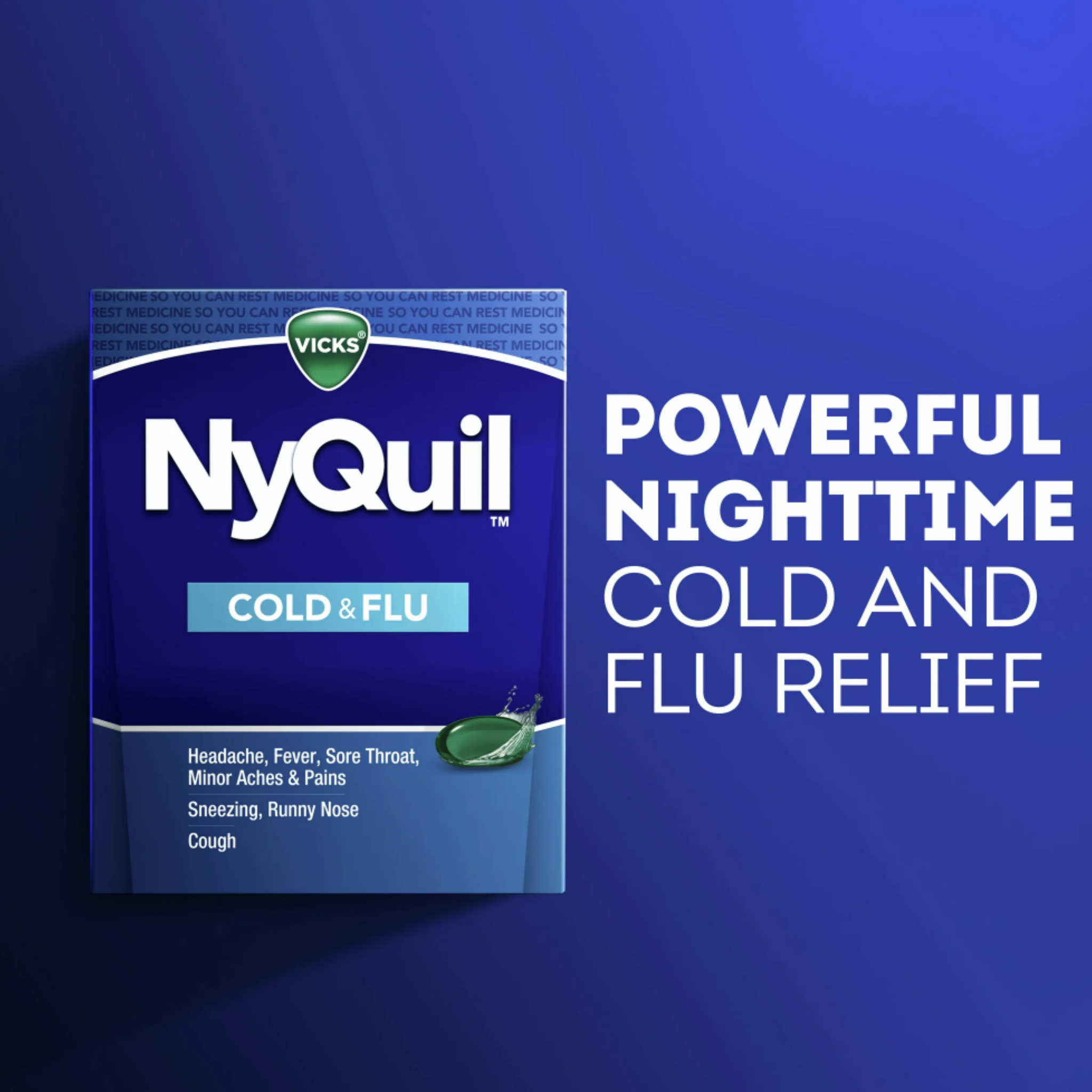 Vicks NyQuil Liquicaps, Nighttime Cold, Cough & Flu Medicine, Over-the-Counter Medicine, 24 Ct