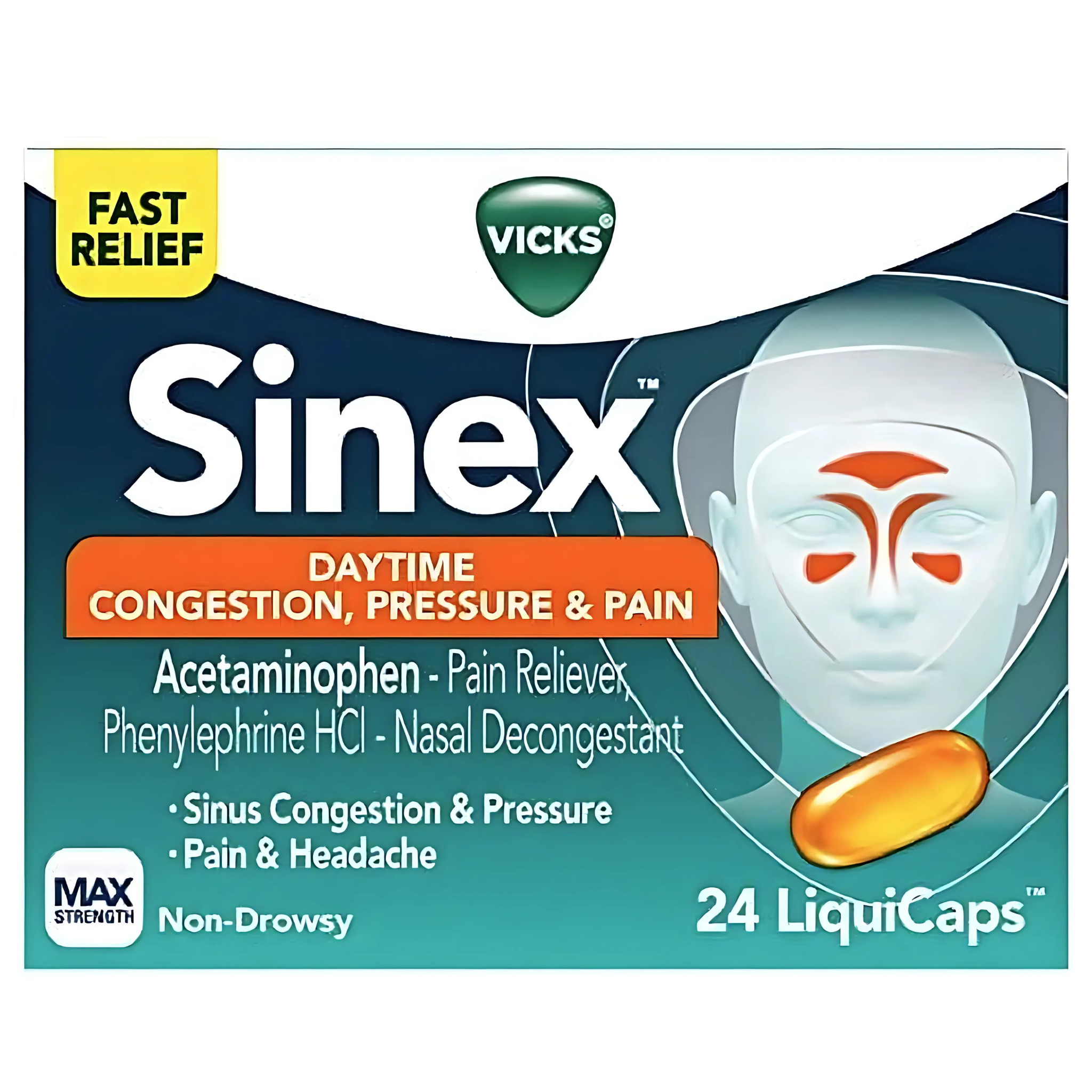 Vicks Sinex Daytime Congestion Pressure & Pain Liquidcaps, 24 ct