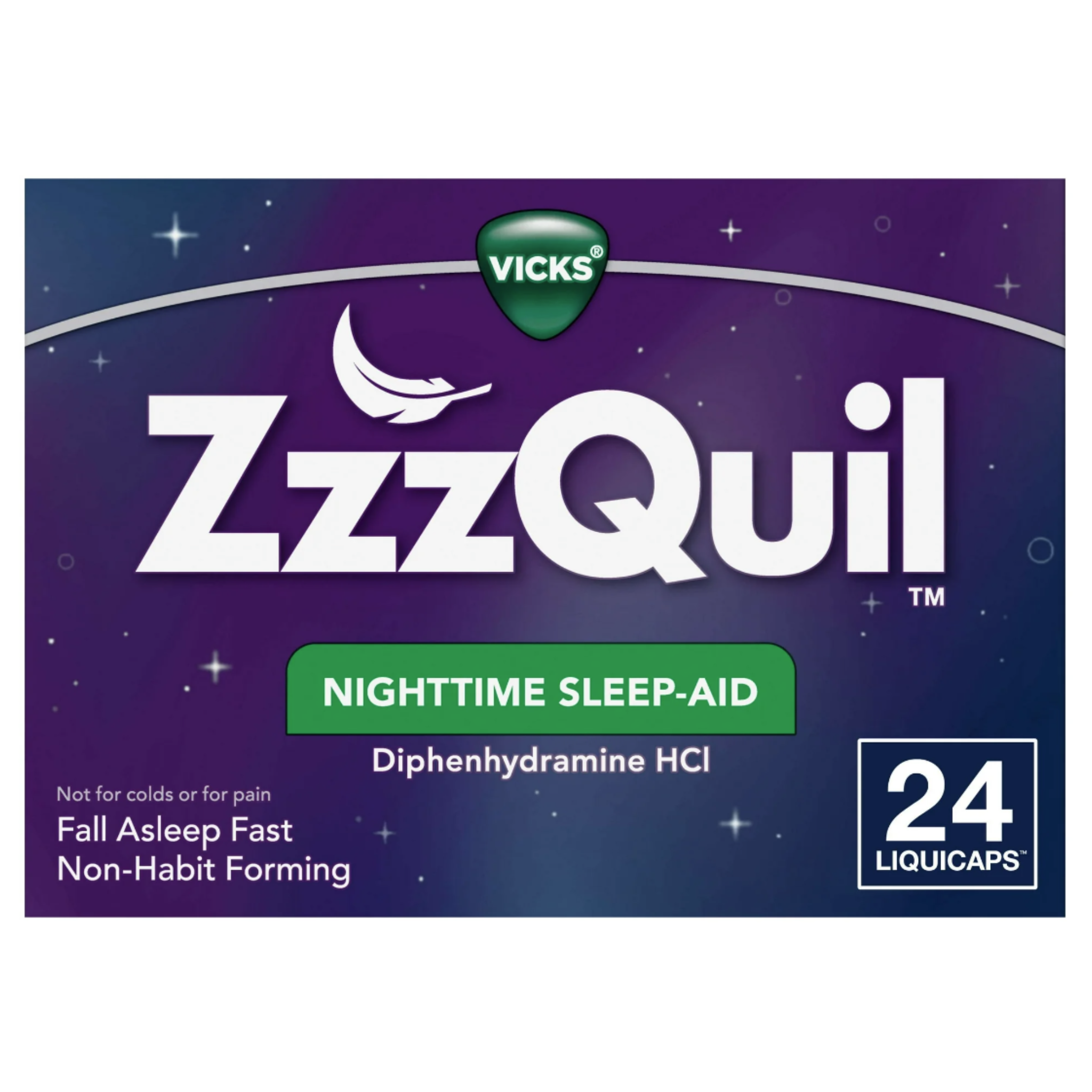 Vicks ZzzQuil Sleep Aid Liquicaps, Non-Habit Forming, 50mg Diphenhydramine HCl, 24 Ct