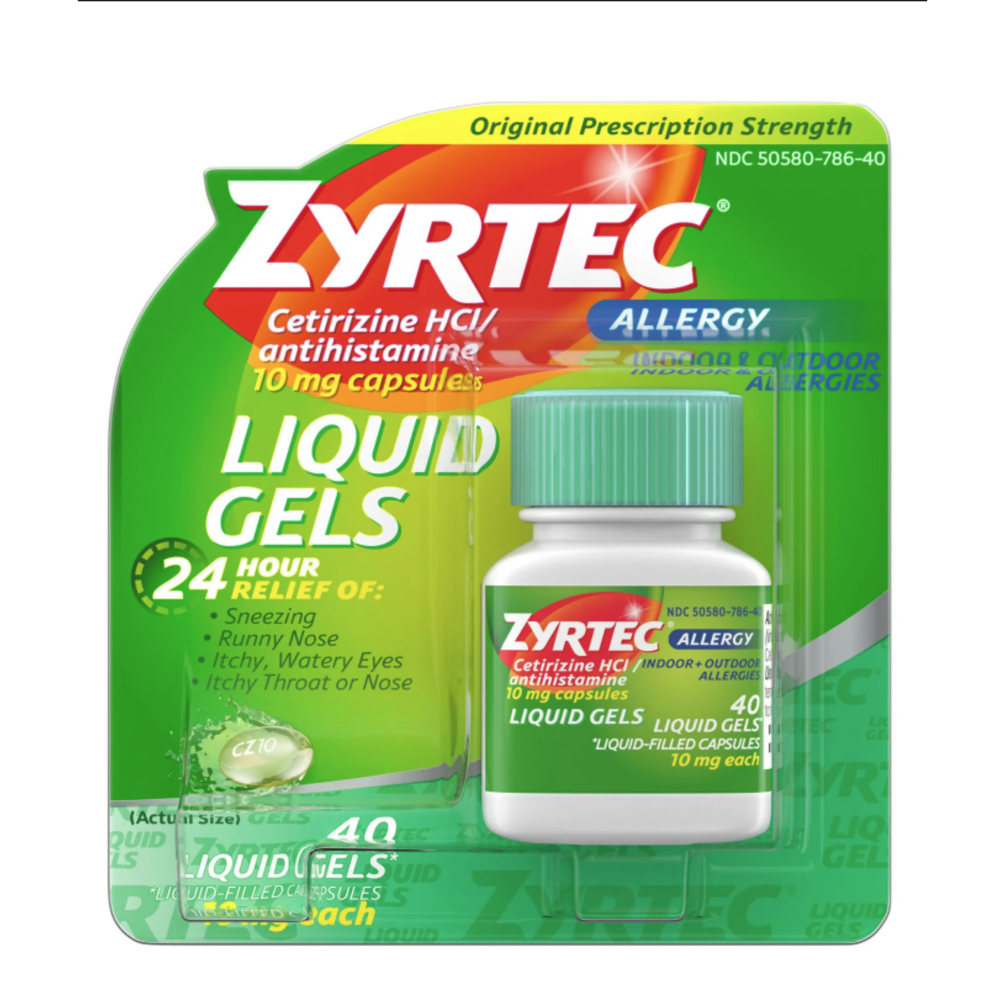 Zyrtec 24 Hour Allergy Relief Antihistamine Liquid Gels, 40 Ct