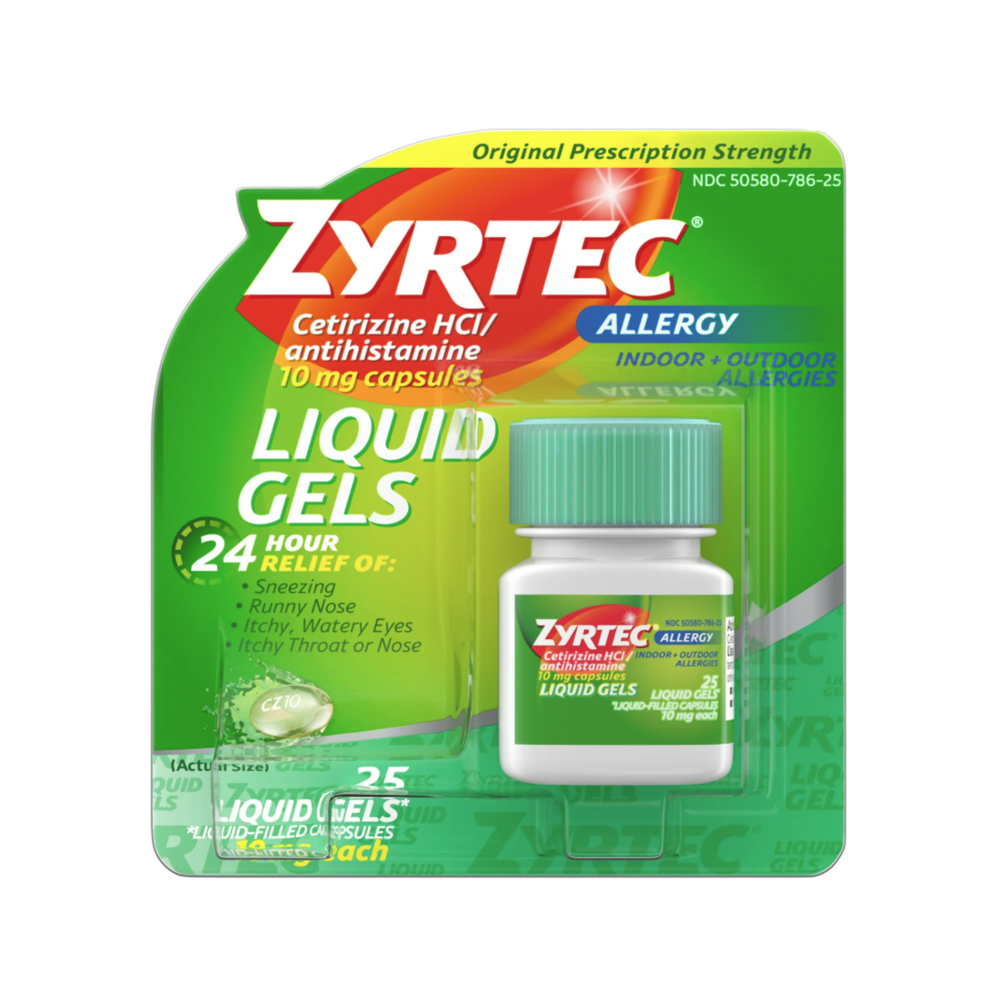 Zyrtec 24 Hour Allergy Relief Liquid Gels, 10 mg Cetirizine HCl, 25 Ct