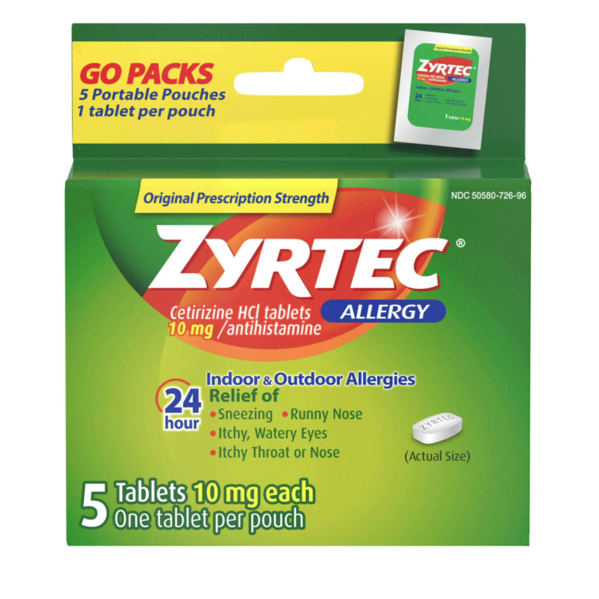 Zyrtec 24 Hour Allergy Relief Tablets, Cetirizine HCl, 5 Ct