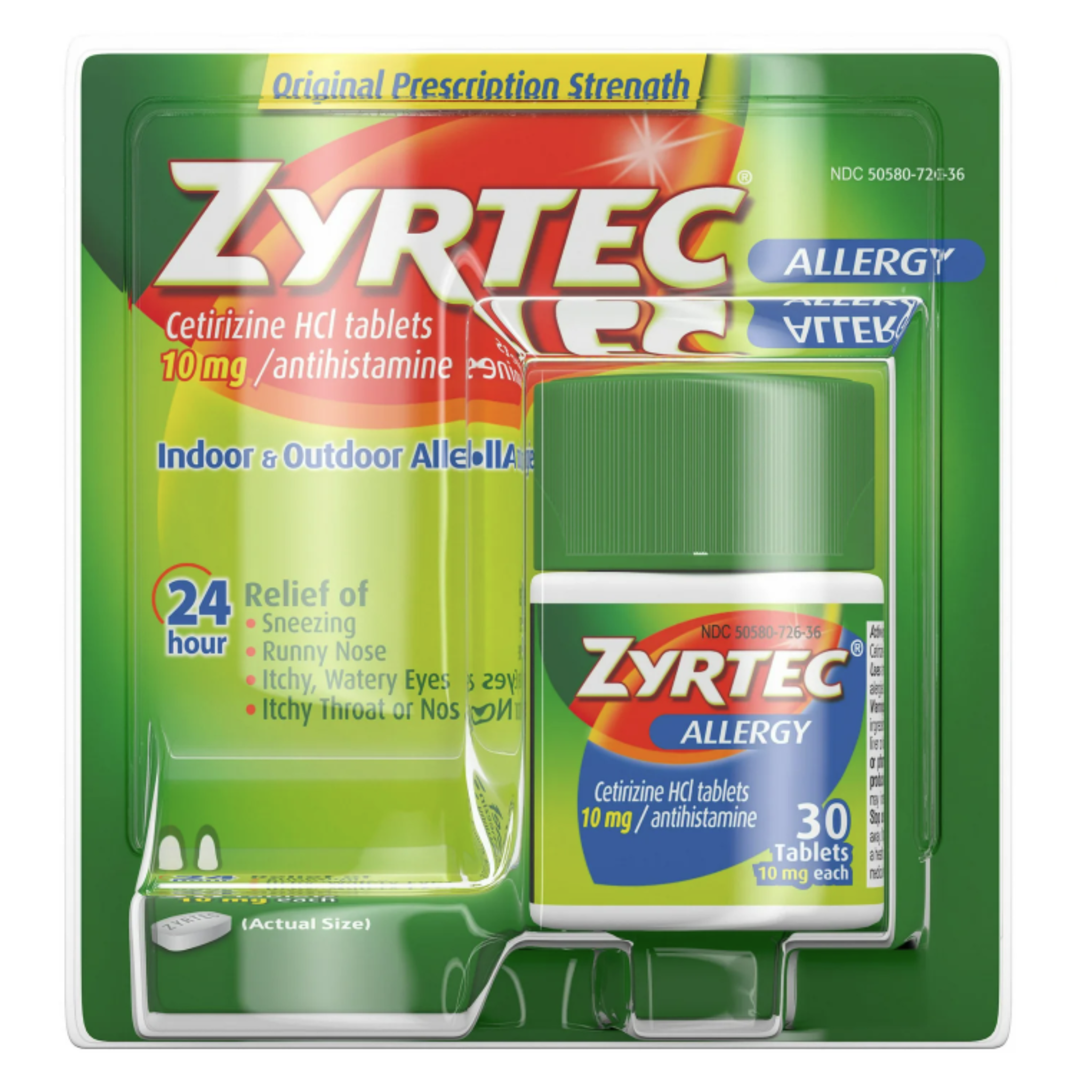 Zyrtec 24 Hour Allergy Relief Tablets with 10 mg Cetirizine HCl, 30 Ct