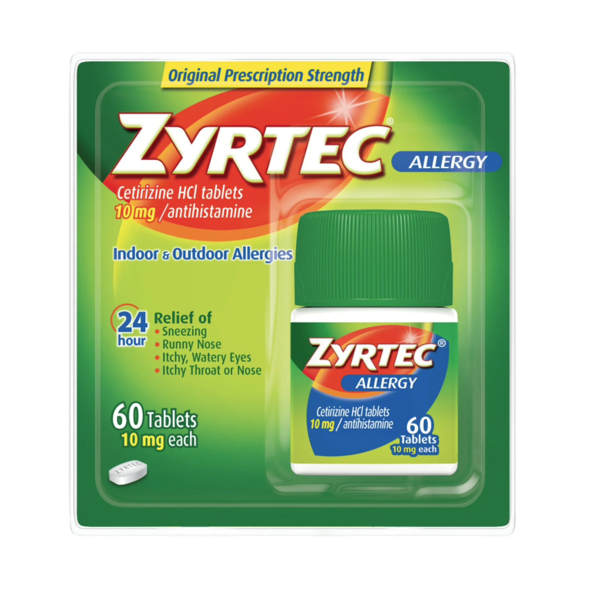 Zyrtec 24 Hour Allergy Relief Tablets with 10 mg Cetirizine HCl, 60 Ct