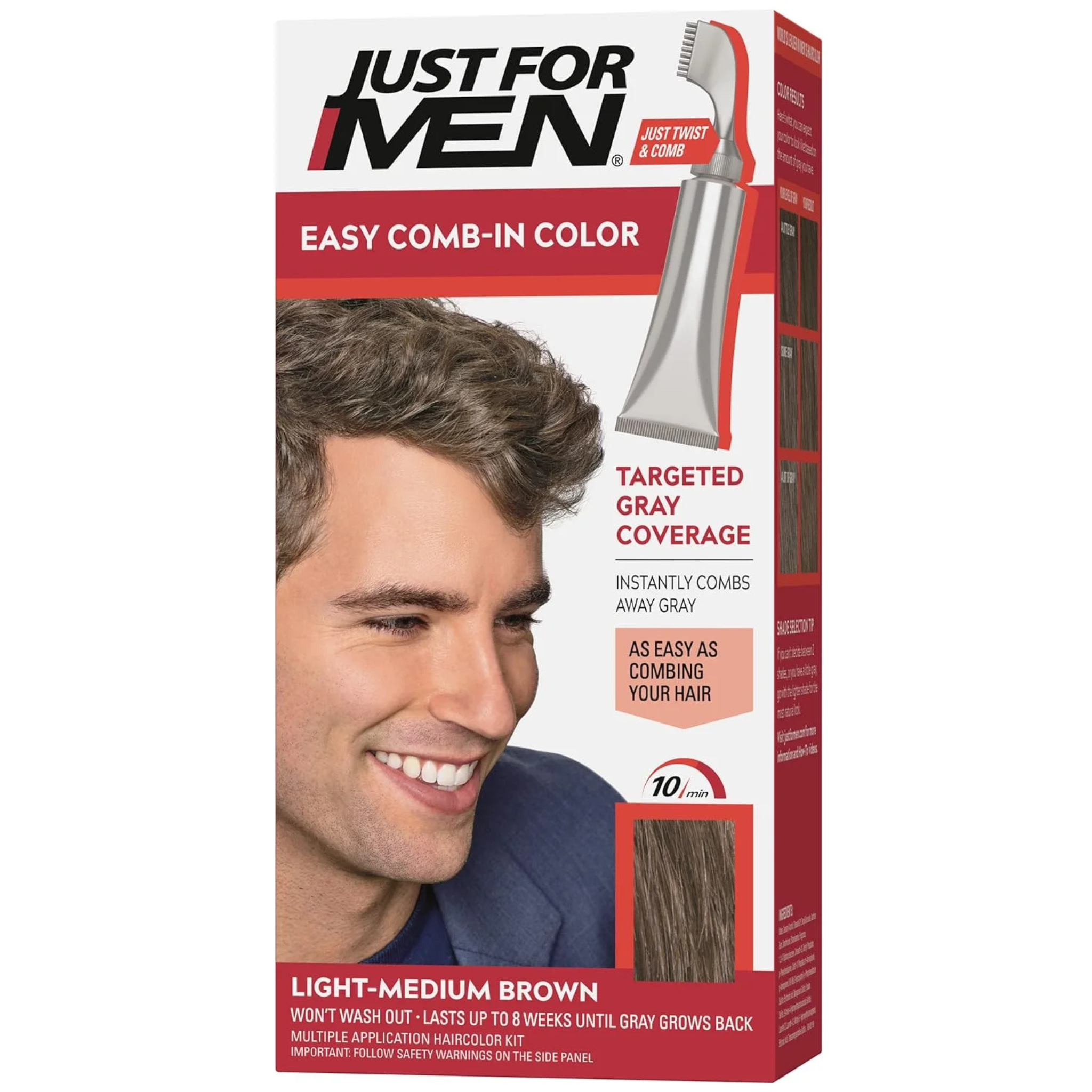 Just For Men, Easy Comb-In Color Men’s Hair Dye, No-Mix Application with Comb Applicator, Light-Medium Brown A-30, Pack of 1