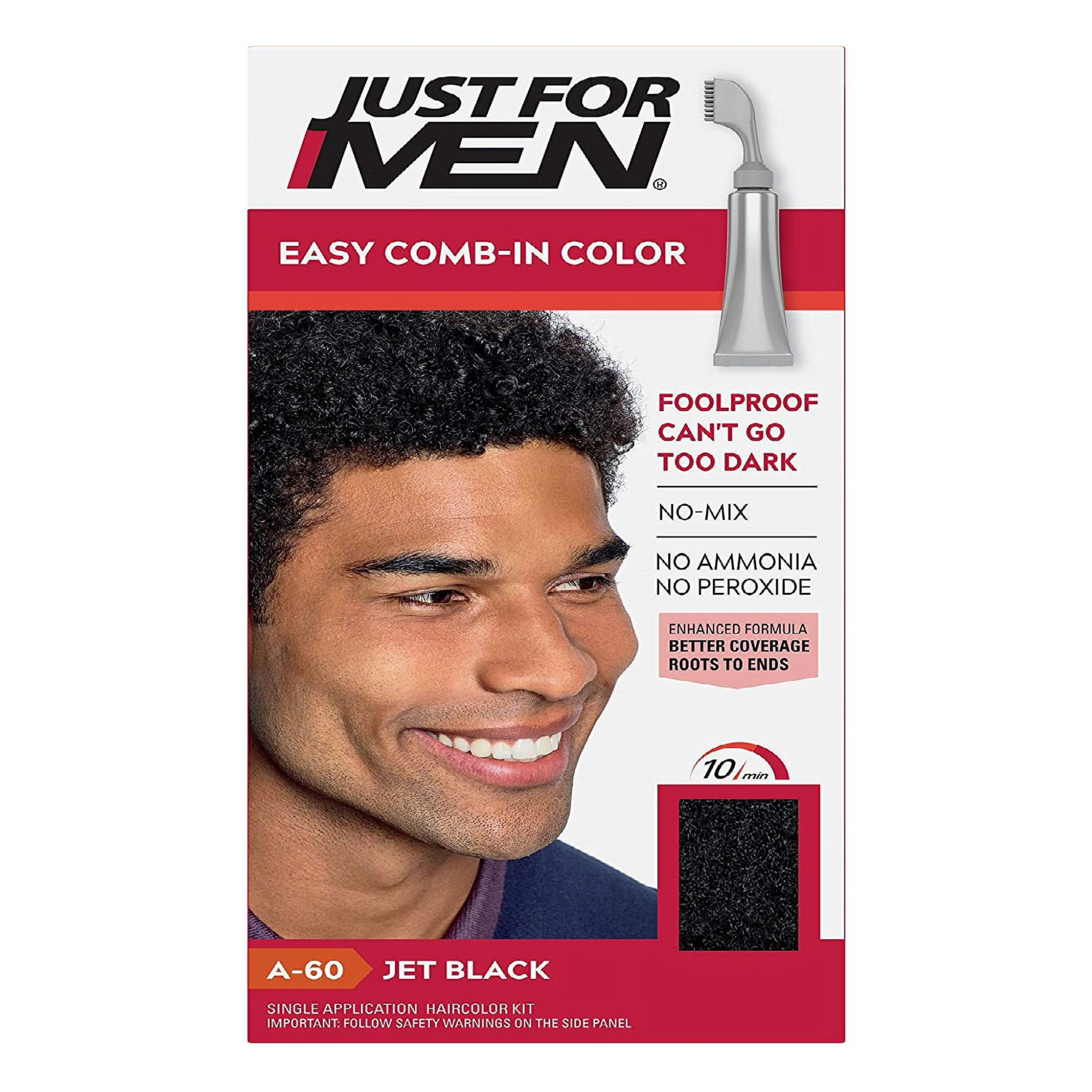 Just For Men, Easy Comb-In Color, Hair Coloring for Men with Comb Applicator, Jet Black A-60, Natural-Looking Results