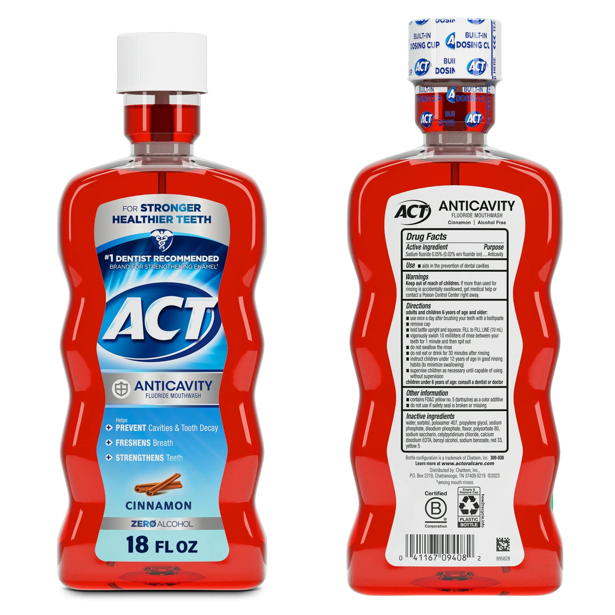 ACT, Anticavity Fluoride Mouthwash, Triple Action, Cinnamon Flavor, Strengthens Enamel and Prevents Cavities, 18 fl oz