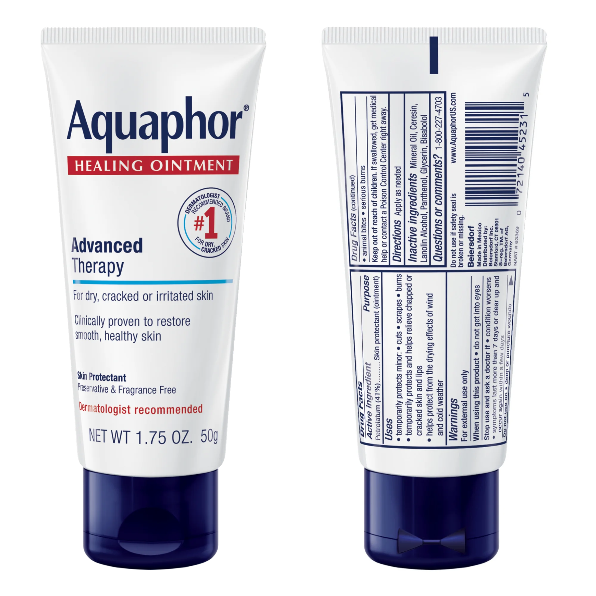 Aquaphor®, Advanced Therapy Ointment, Unscented Hand & Body Moisturizer for Cracked Skin, 1.75 oz