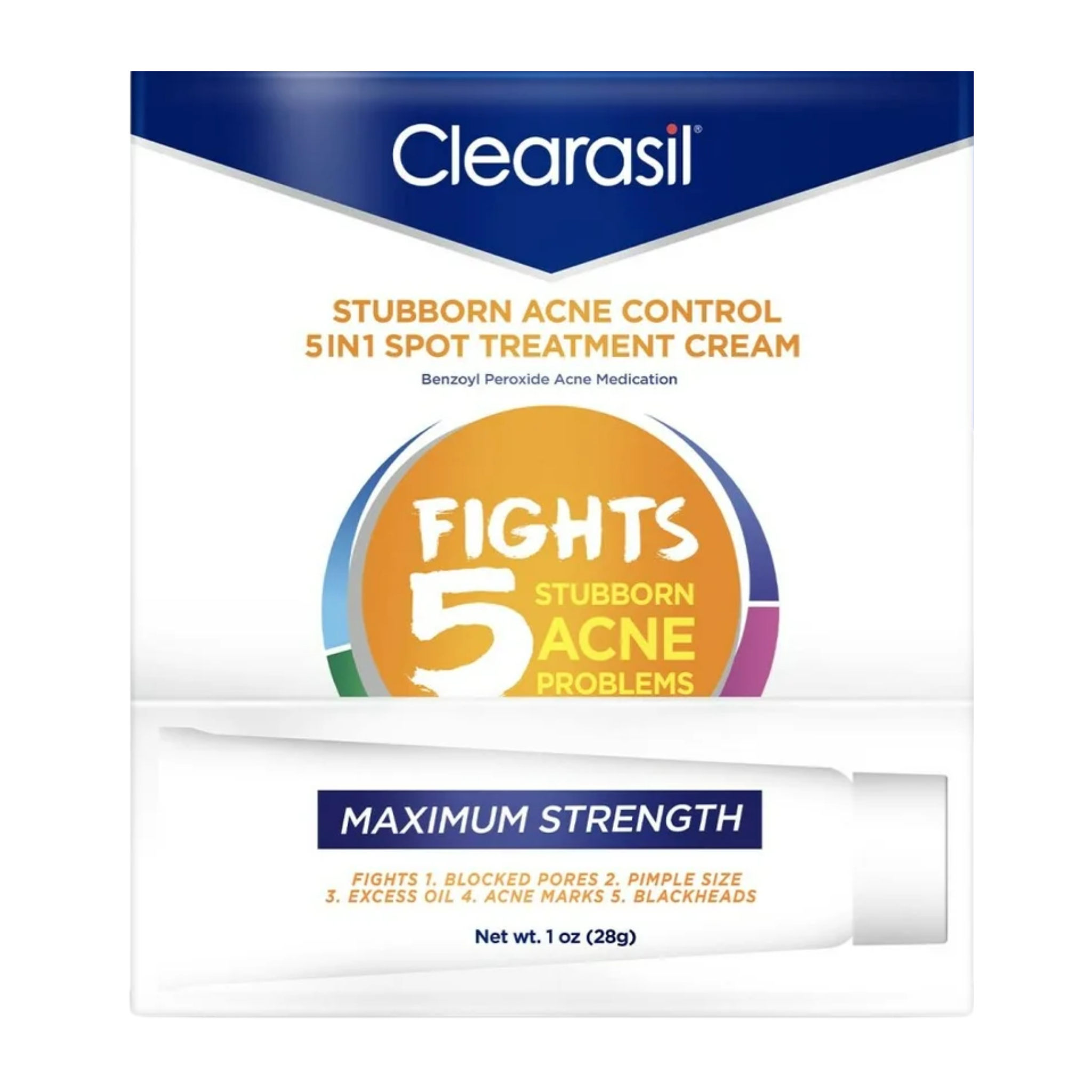 Clearasil, Benzoyl Peroxide Stubborn Acne Spot Treatment Cream, Fast-Acting Formula, 1 oz