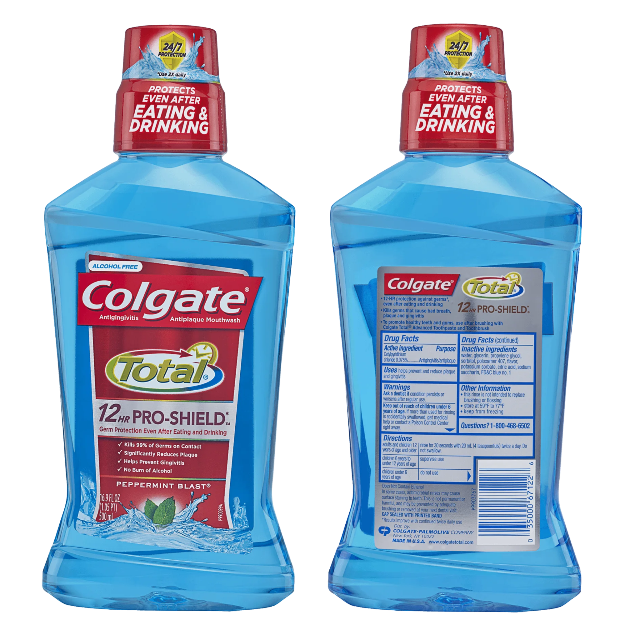 Colgate, Total Pro-Shield Alcohol-Free Mouthwash, Peppermint Flavor, Antibacterial Protection & Fresh Breath, 16.9 fl oz