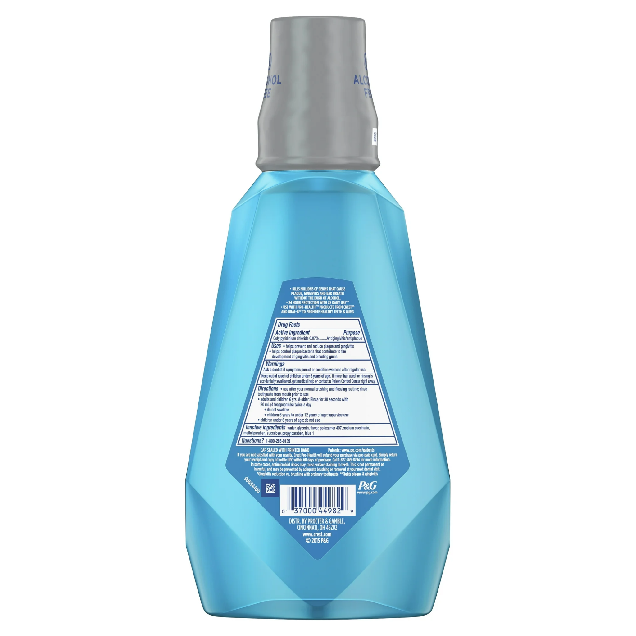 Crest, Pro-Health Alcohol-Free Mouthwash, Clean Mint Flavor, Germ Protection & Fresh Breath, 1 L