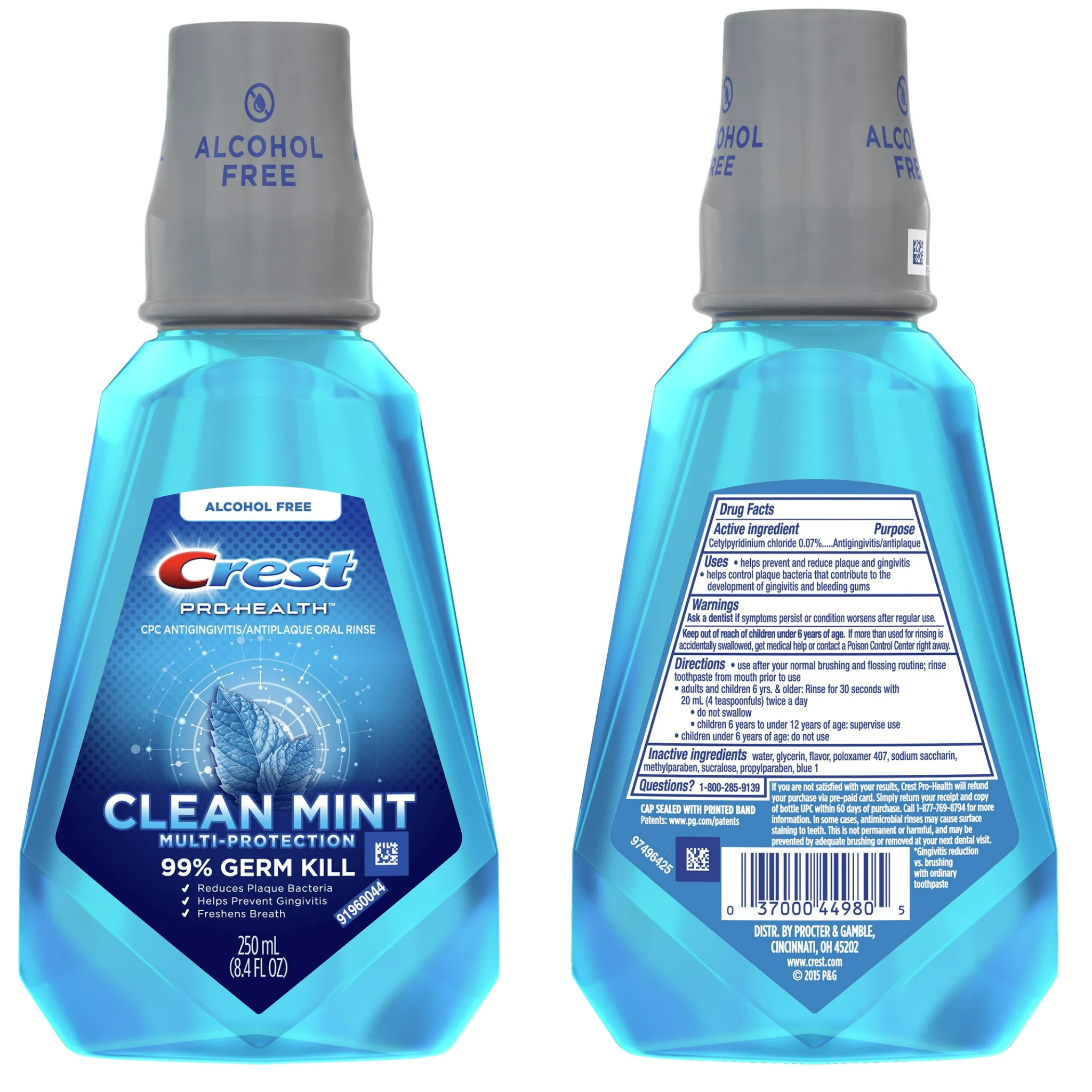 Crest, Pro-Health Alcohol-Free Mouthwash, Clean Mint Flavor, Germ Protection & Fresh Breath, 8.4 fl oz