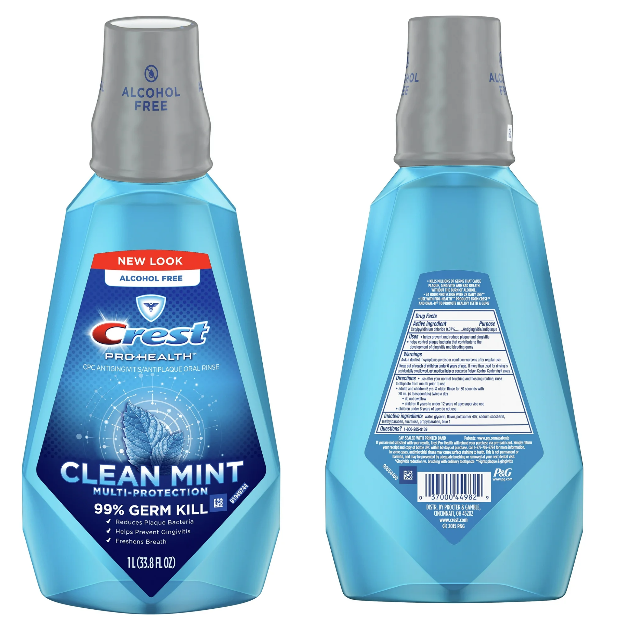 Crest, Pro-Health Alcohol-Free Mouthwash, Clean Mint Flavor, Germ Protection & Fresh Breath, 1 L