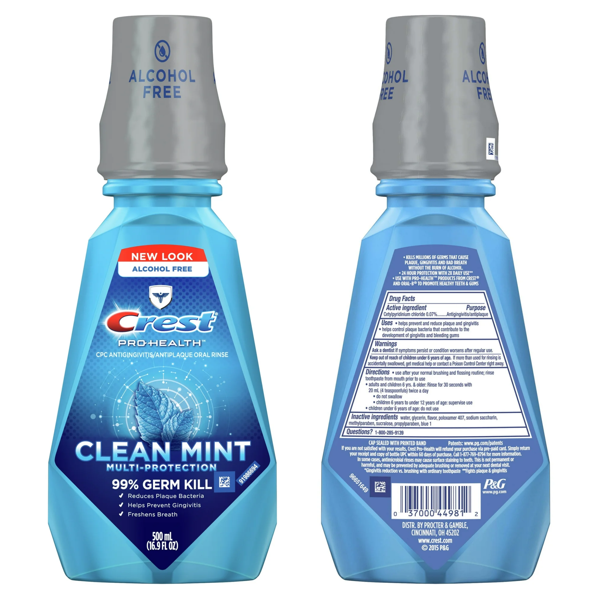 Crest, Pro-Health Alcohol-Free Mouthwash, Clean Mint Flavor, Germ Protection & Fresh Breath, 16.9 fl oz