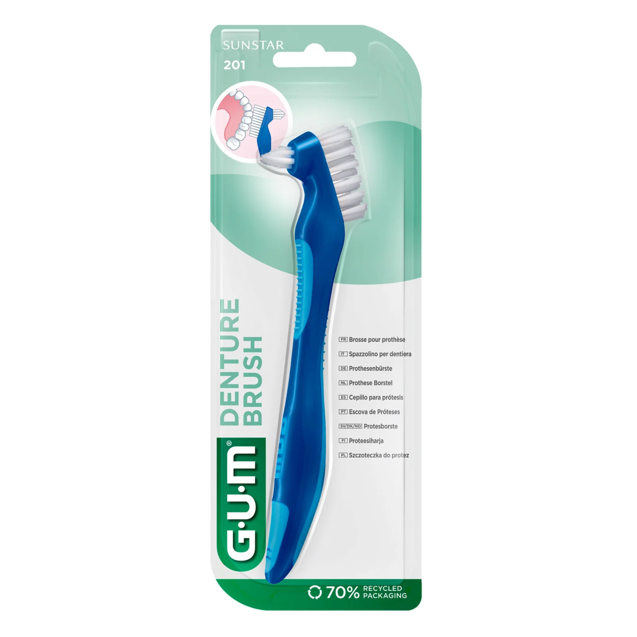 GUM, Denture Brush, Dual-Action Cleaning for Dentures and Partials, 1 Each