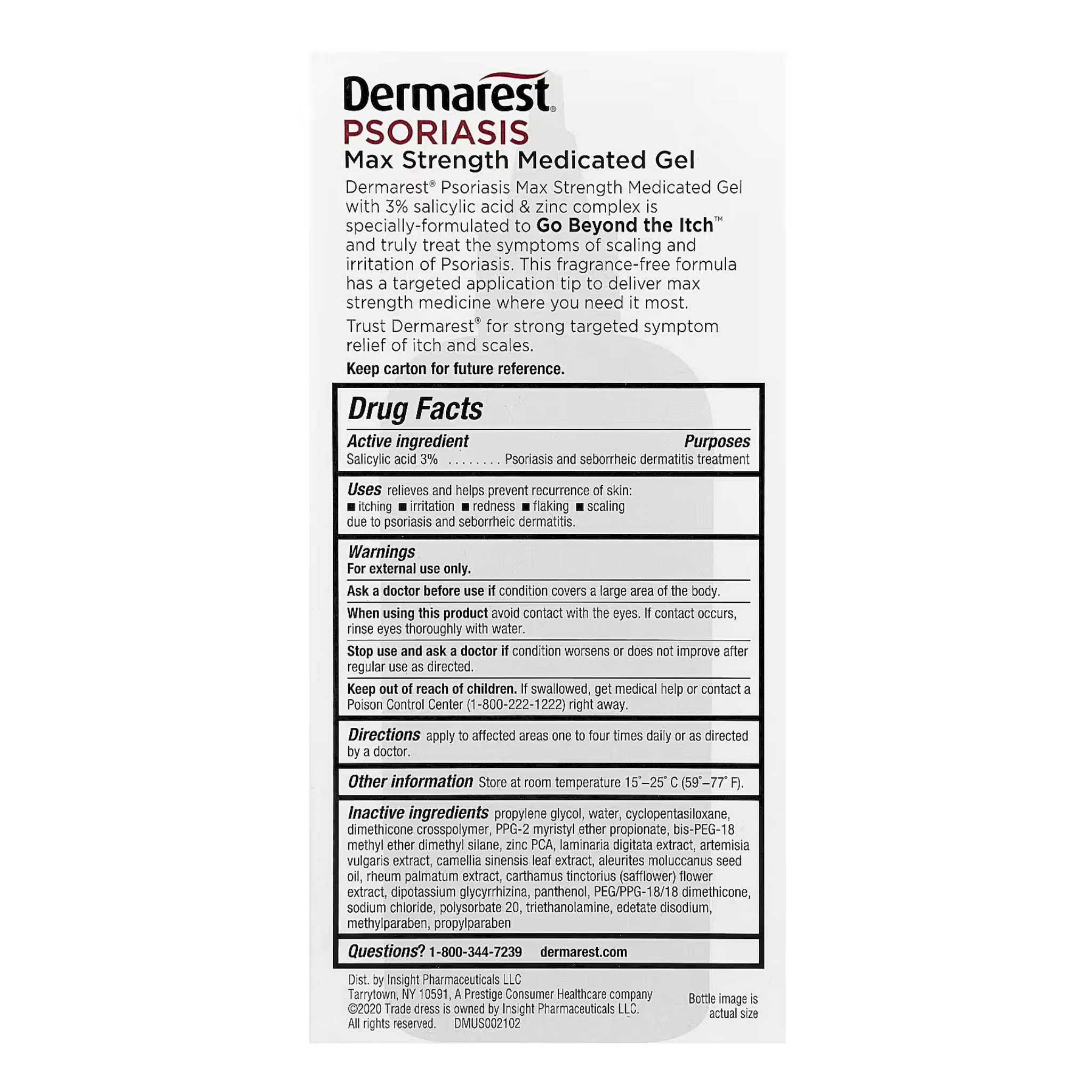 Dermarest, Psoriasis Medicated Skin Treatment Gel, Fast-Acting Relief for Dry & Irritated Skin, 4 oz Tube