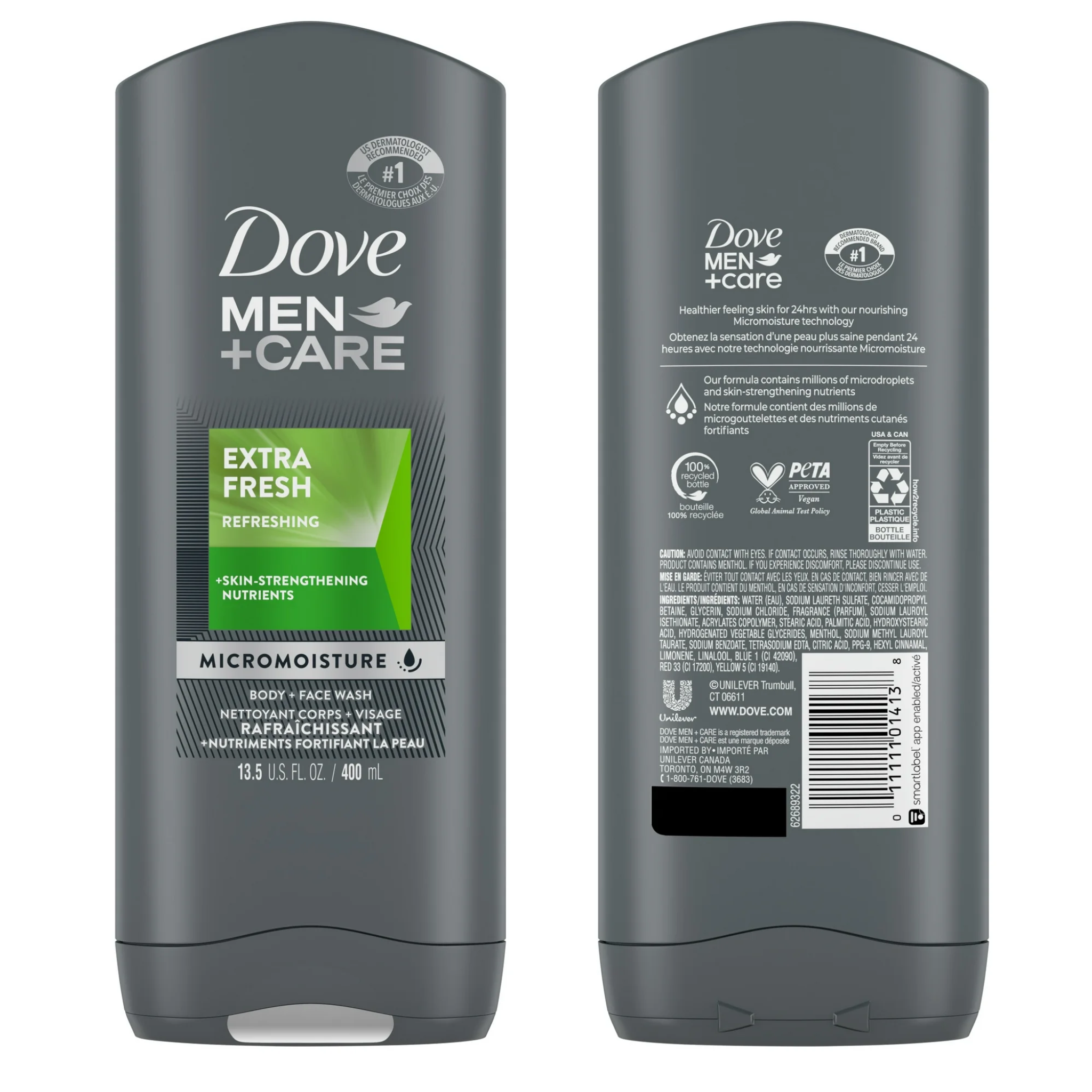 Dove Men+Care®, Refreshing Face & Body Wash, Hydrating Daily Cleanser for All Skin Types, 13.5 oz