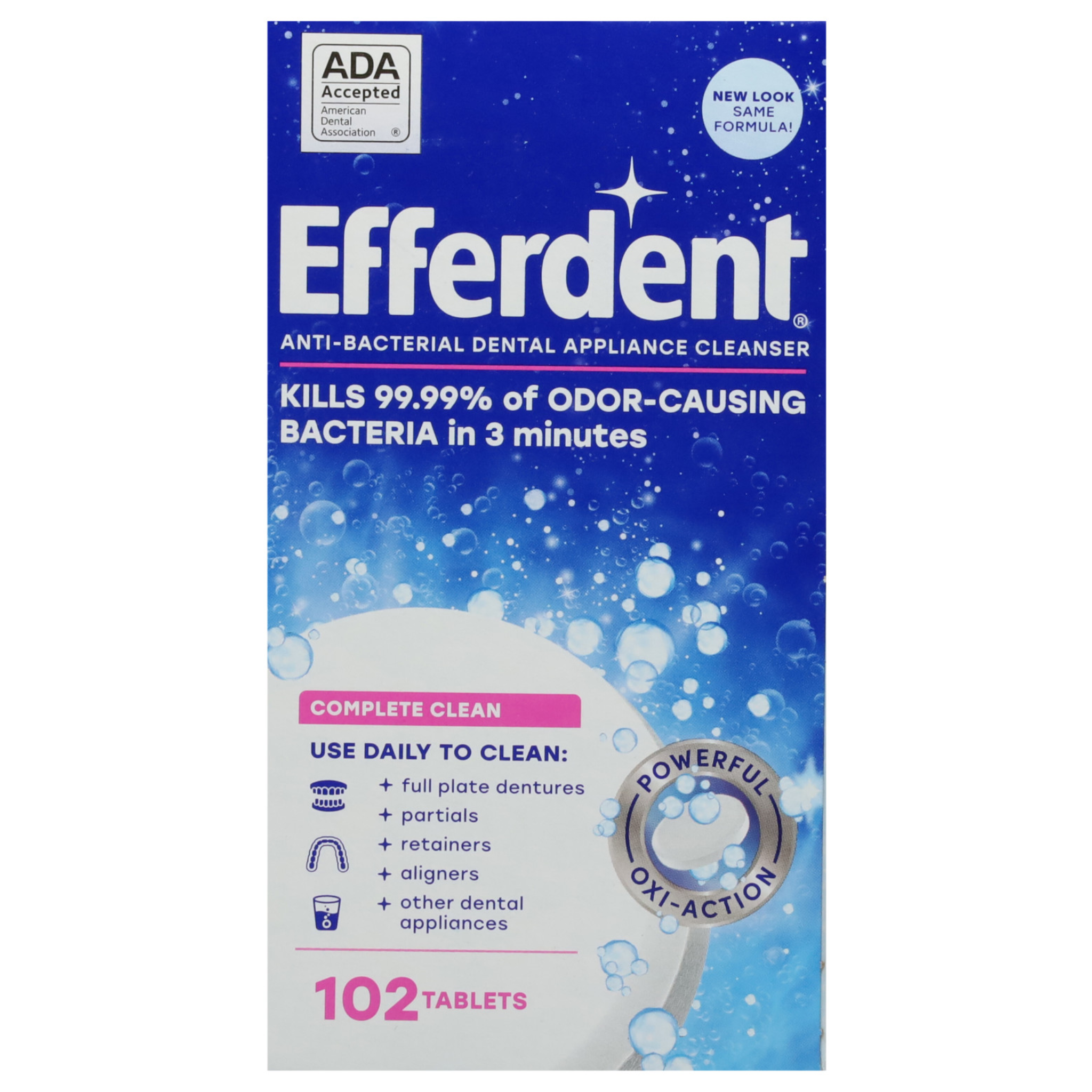 Efferdent, Retainer & Denture Cleaner Tablets, Complete Clean Formula for Denture & Retainer Care, 102 Count