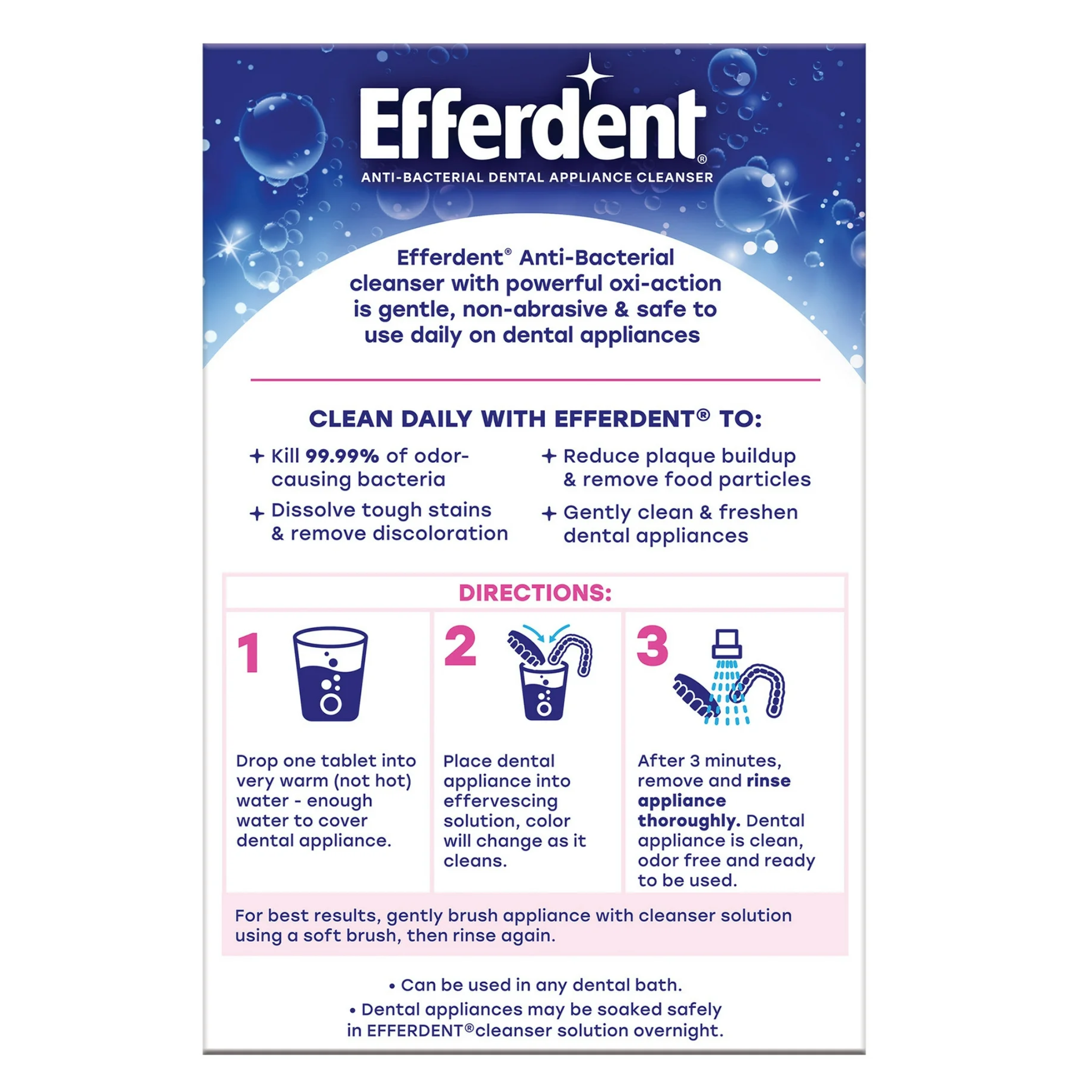 Efferdent, Retainer & Denture Cleaner Tablets, Complete Clean Formula for Denture & Retainer Care, 102 Count