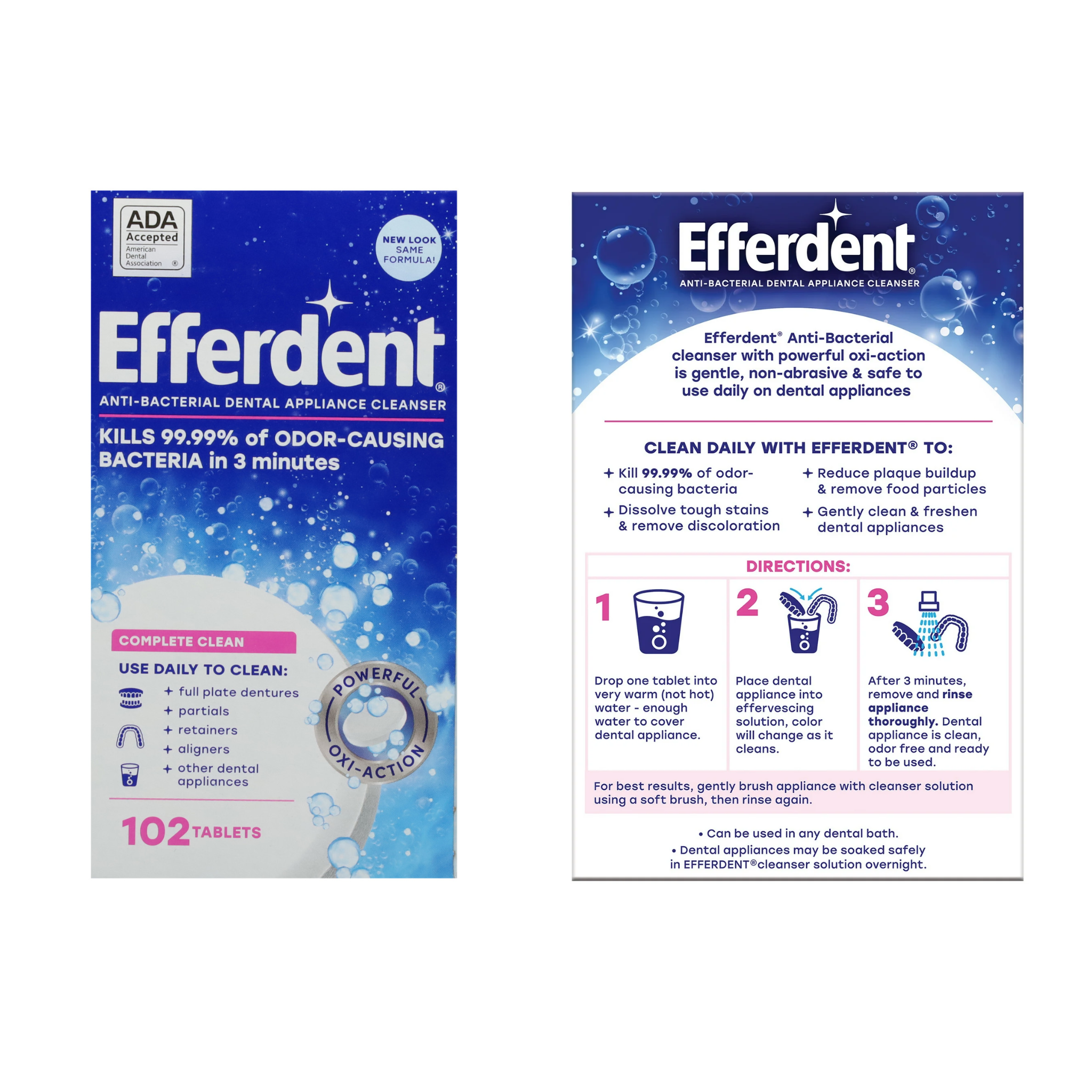 Efferdent, Retainer & Denture Cleaner Tablets, Complete Clean Formula for Denture & Retainer Care, 102 Count