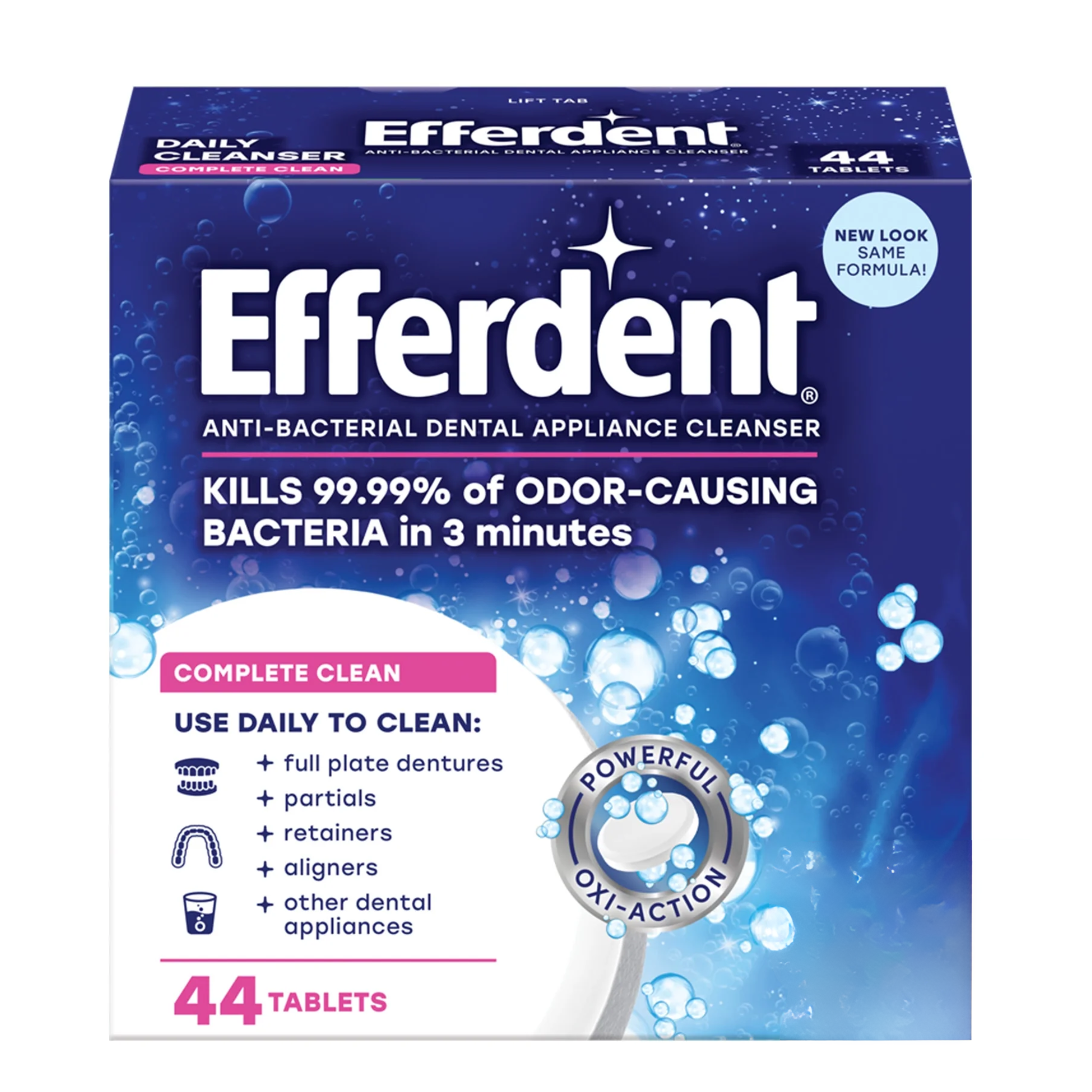 Efferdent, Retainer & Denture Cleaner Tablets, Complete Clean Formula for Denture & Retainer Care, 44 Count