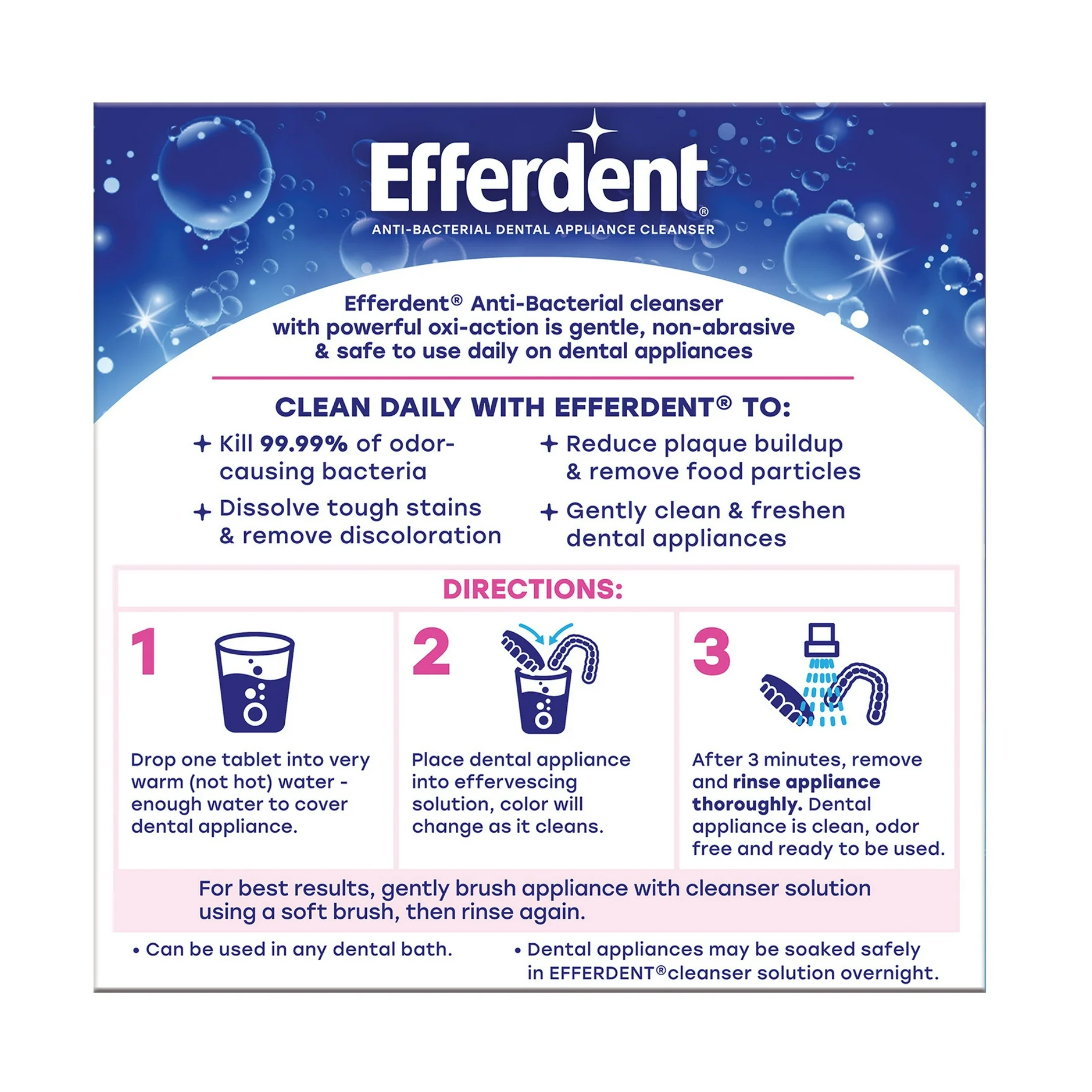 Efferdent, Retainer & Denture Cleaner Tablets, Complete Clean Formula for Denture & Retainer Care, 44 Count