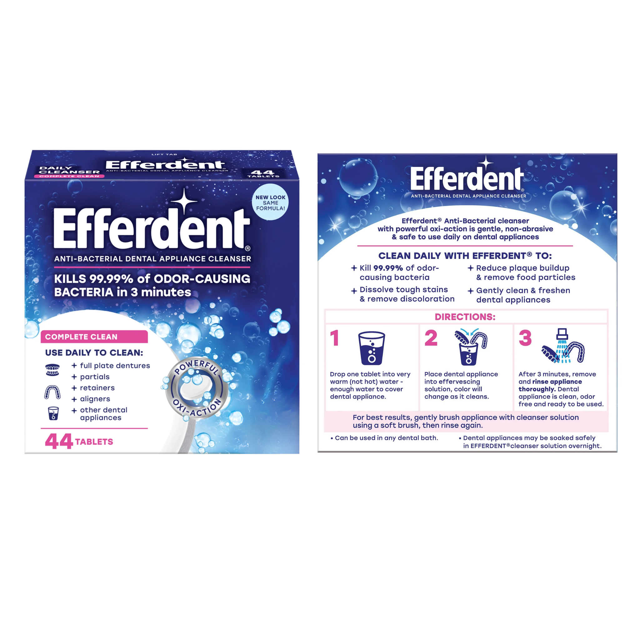 Efferdent, Retainer & Denture Cleaner Tablets, Complete Clean Formula for Denture & Retainer Care, 44 Count