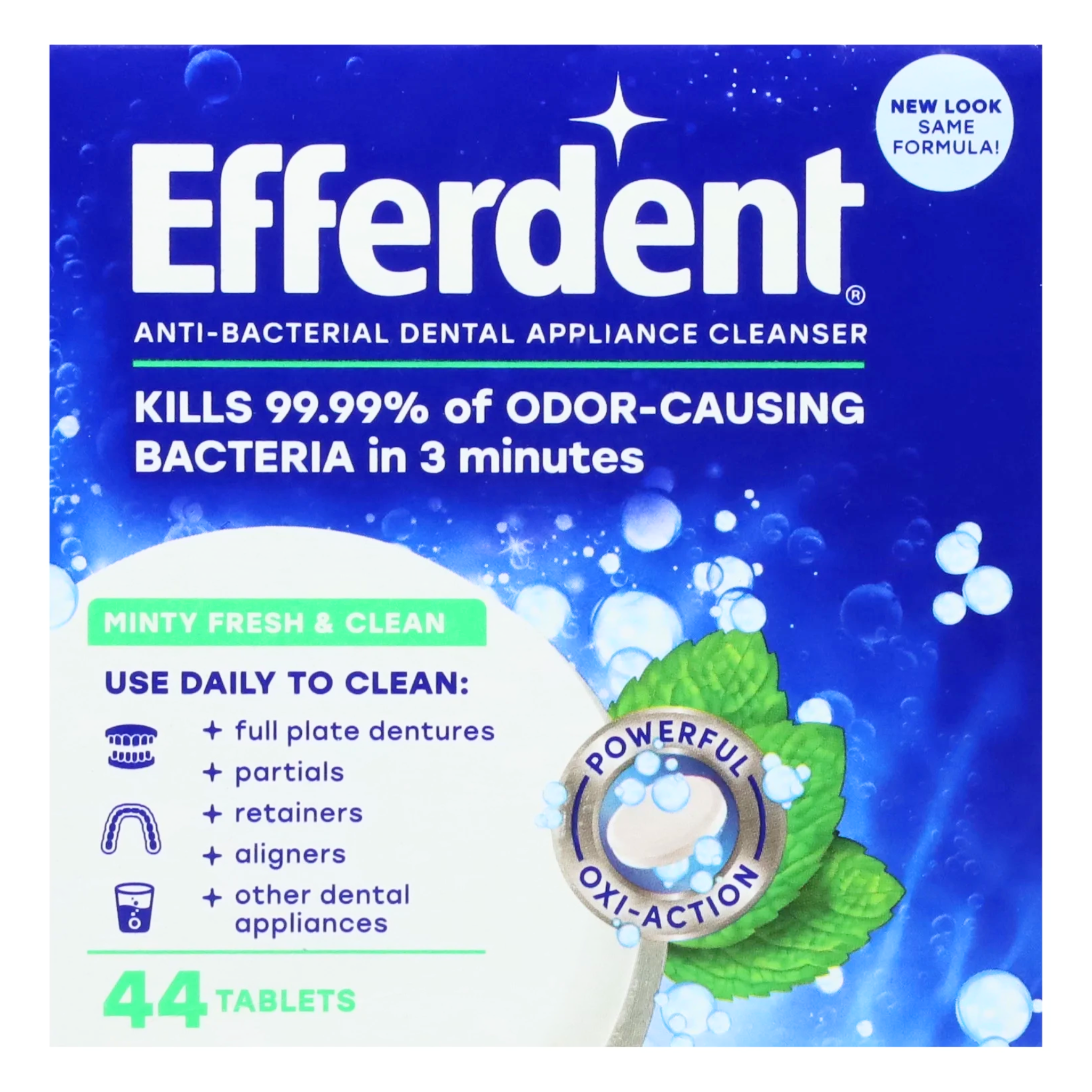 Efferdent, Retainer & Denture Cleaner Tablets, Minty Fresh & Clean Formula, 44 Count