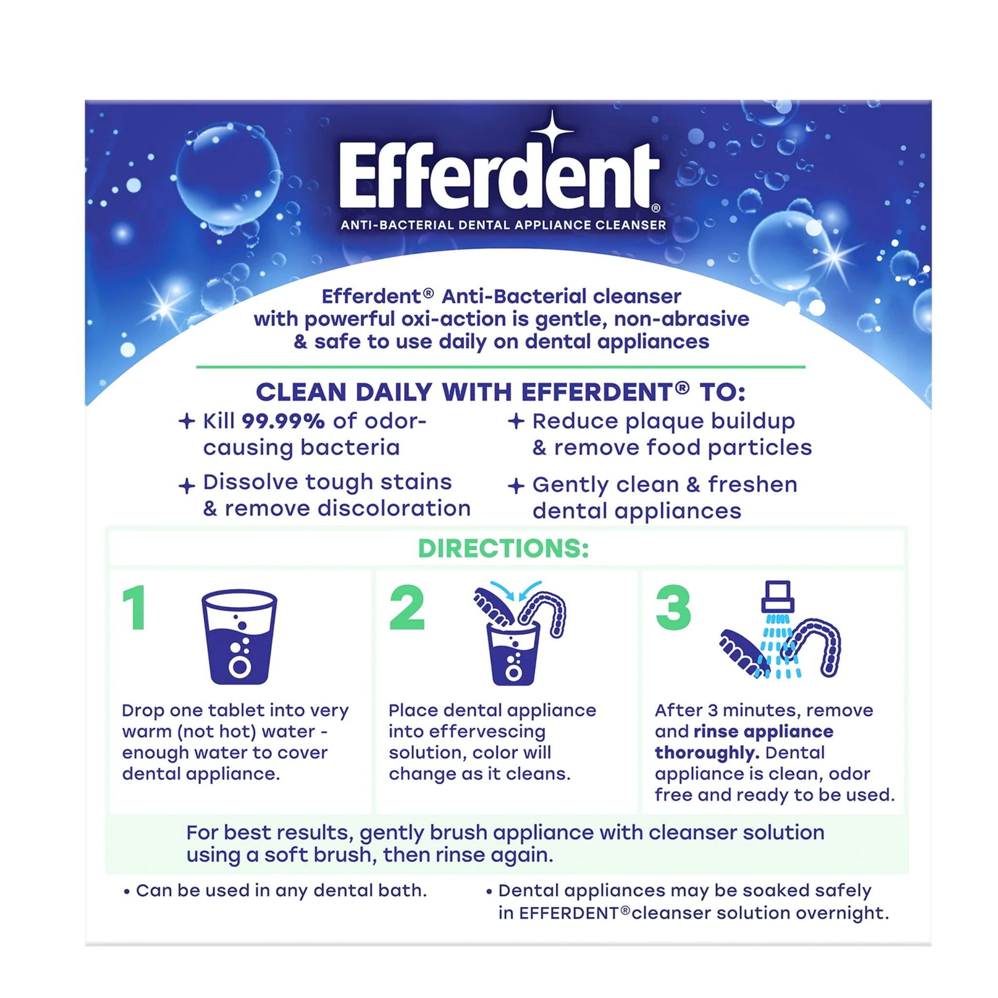 Efferdent, Retainer & Denture Cleaner Tablets, Minty Fresh & Clean Formula, 44 Count