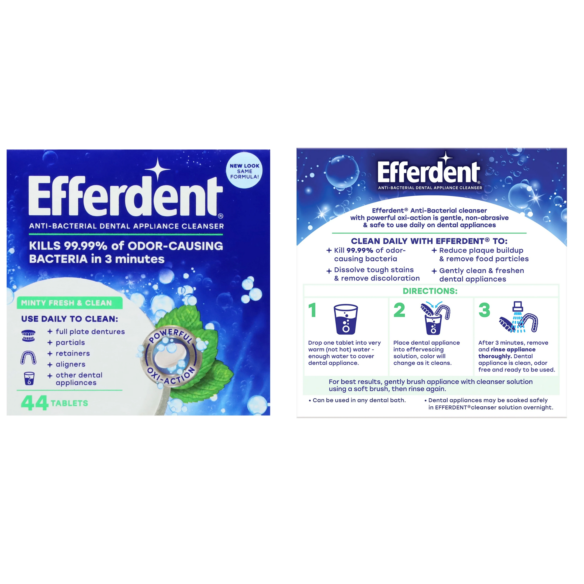 Efferdent, Retainer & Denture Cleaner Tablets, Minty Fresh & Clean Formula, 44 Count